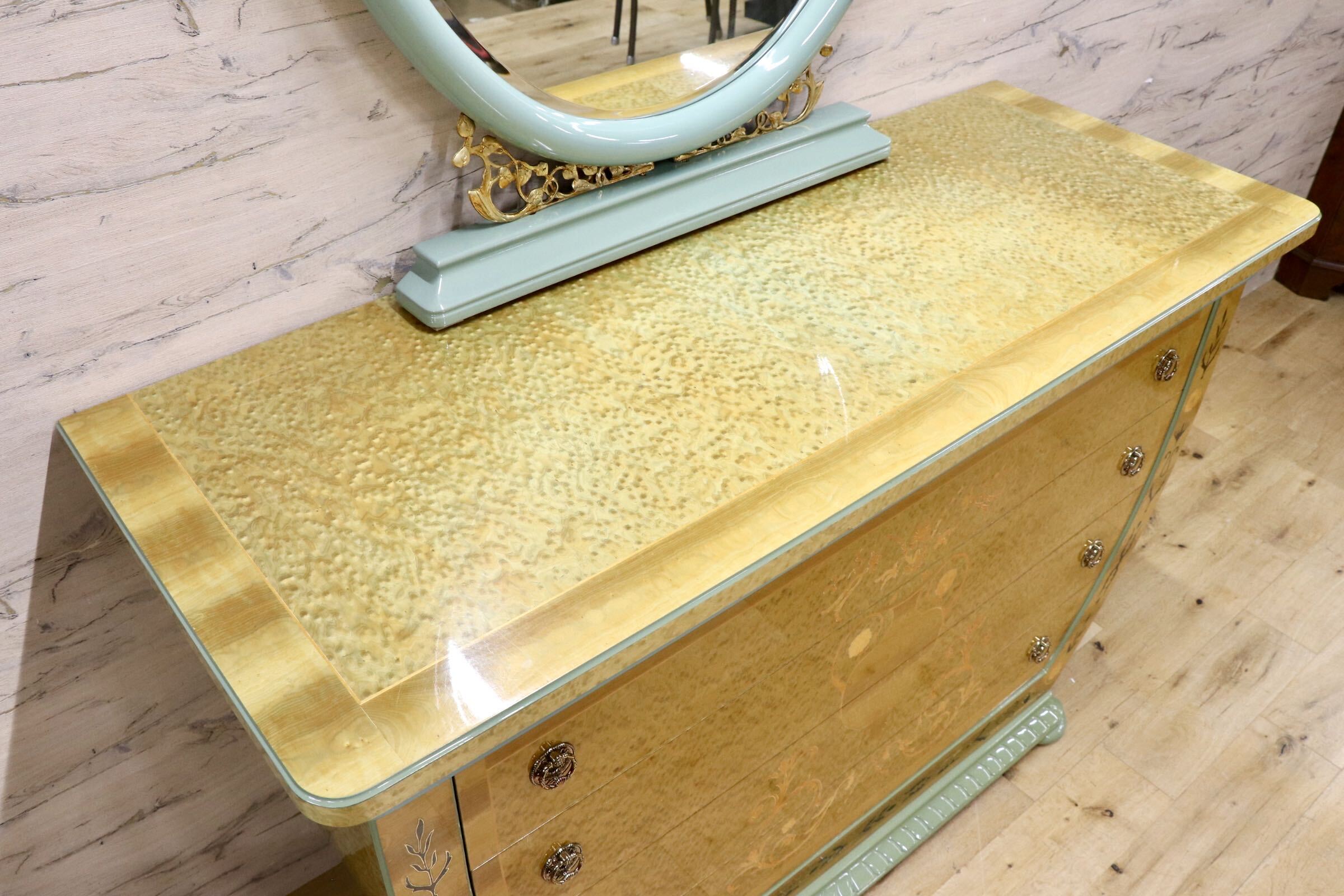 GMJN45C○イタリア製 バーズアイメープル キャビネット ドレッサーセット リビングボード 象嵌 西洋 クラシック エレガント アンティーク