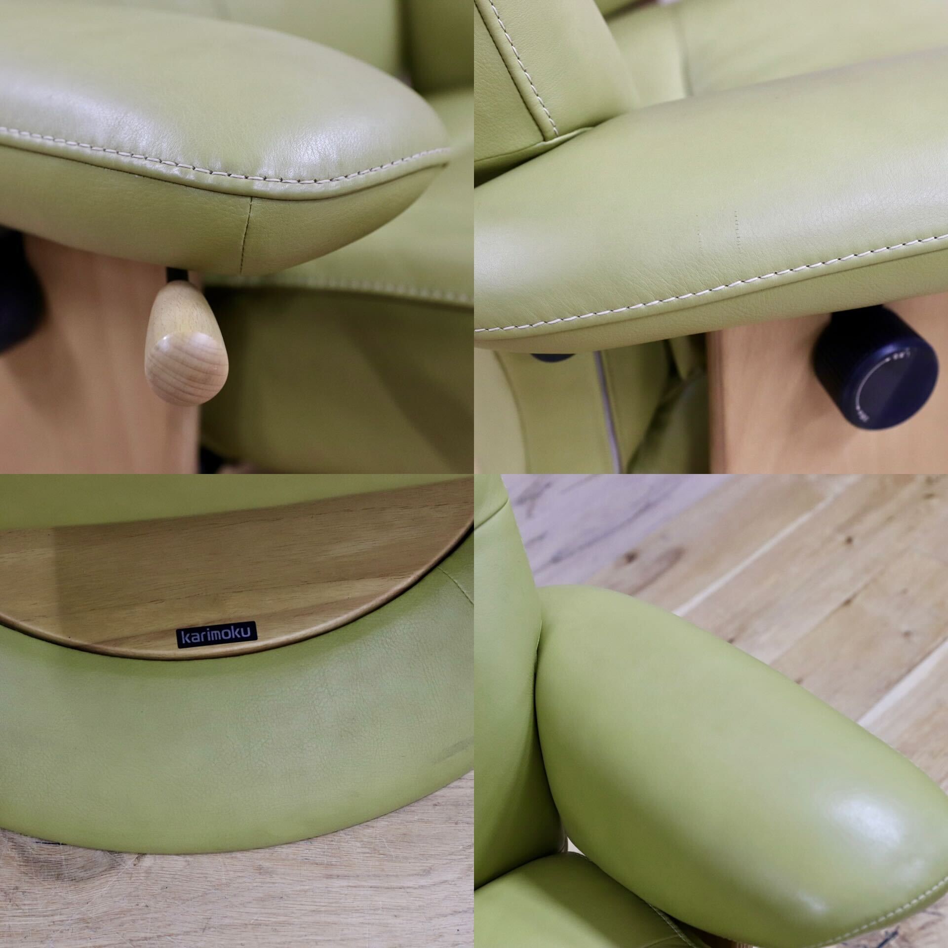 GMHK813B○karimoku / カリモク アールポジション リクライニングチェア 1人掛けソファ 本革 ライムグリーン ラウンジチェア 国産家具