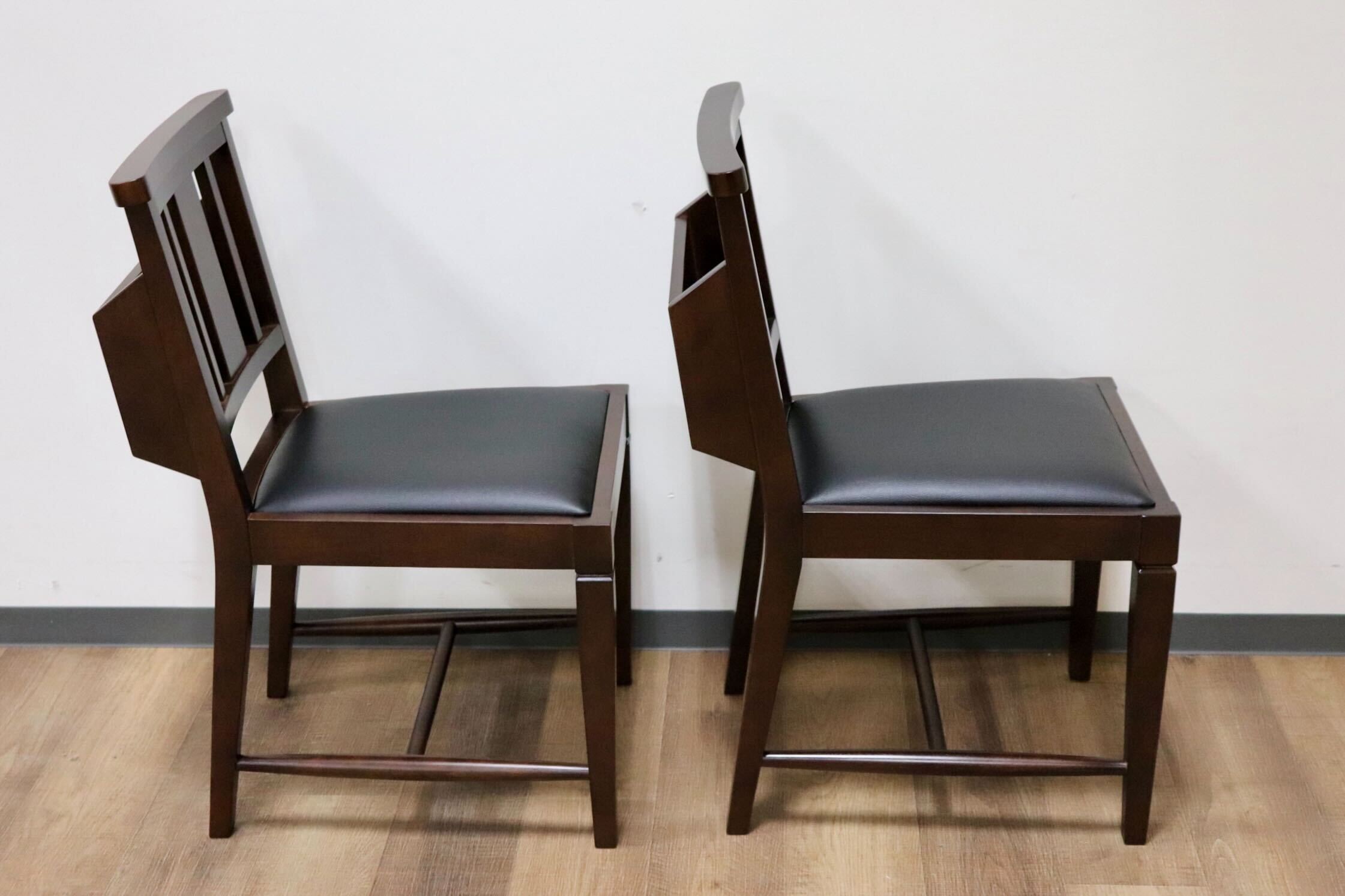 GMGN342I○CHERRY FURNITURE / 桜屋工業 ダイニングチェア チャーチチェア マガジンラック 合皮 ダークブラウン 2脚セット モダン 未使用品