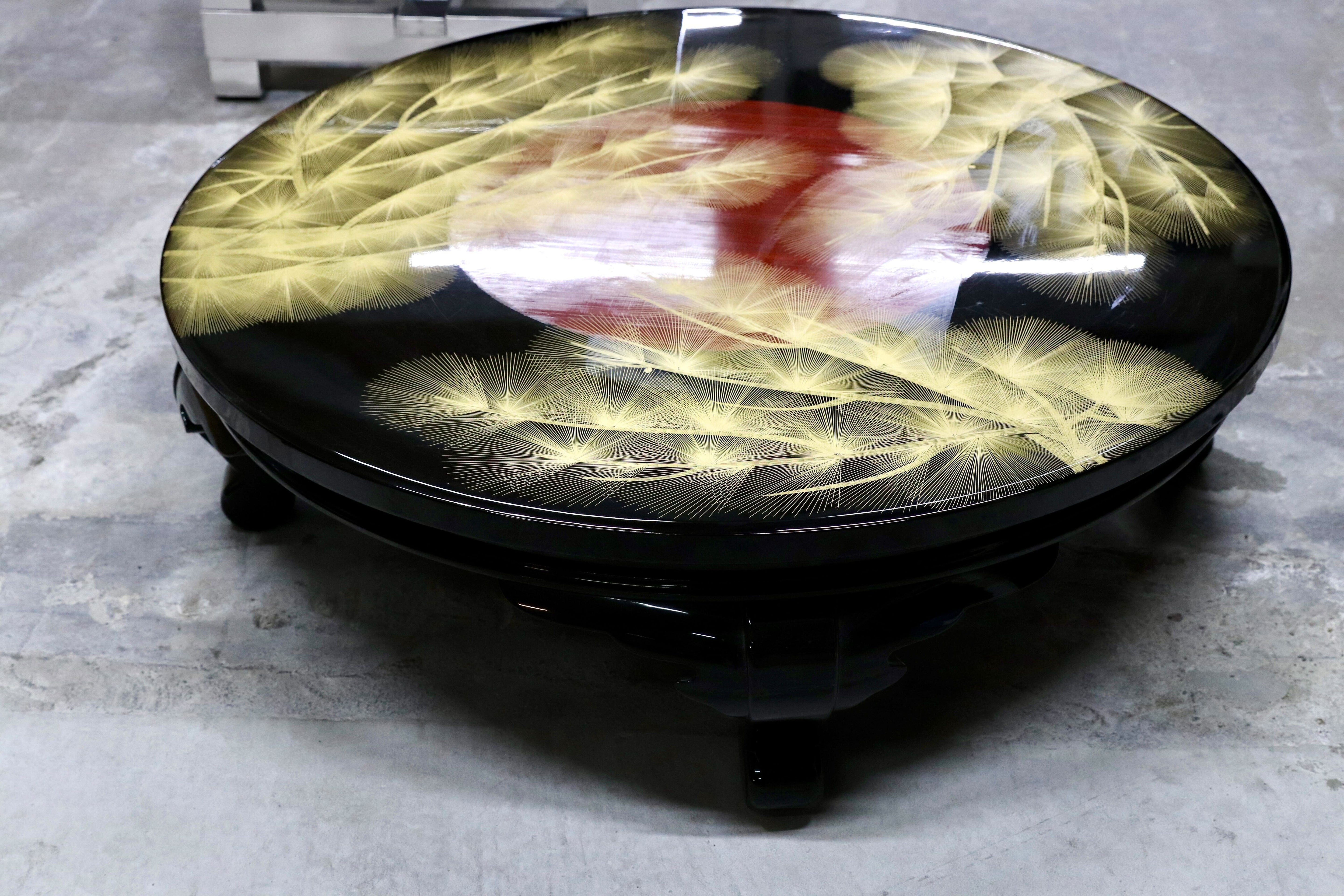 GMHS493○伝統工芸 輪島塗 センターテーブル ローテーブル リビングテーブル 座卓 和家具 和室 座敷 角野岩次 昇陽松 在庫保管品