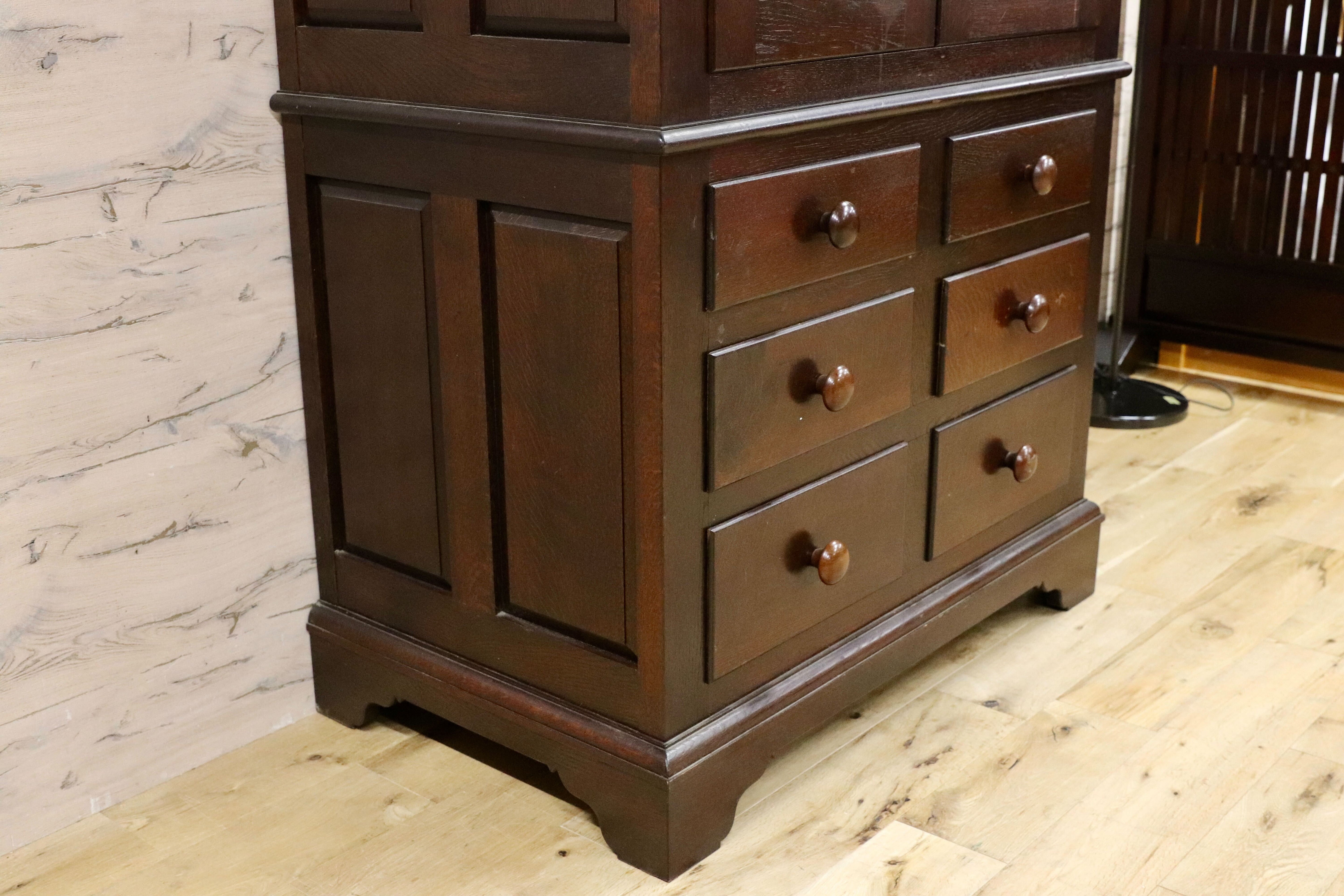 GMGK435A○松本民芸家具 E型洋服箪笥 ワードローブ チェスト 洋服収納 楢無垢材 約82万 稀少 アンティーク ヴィンテージ 民藝 家具