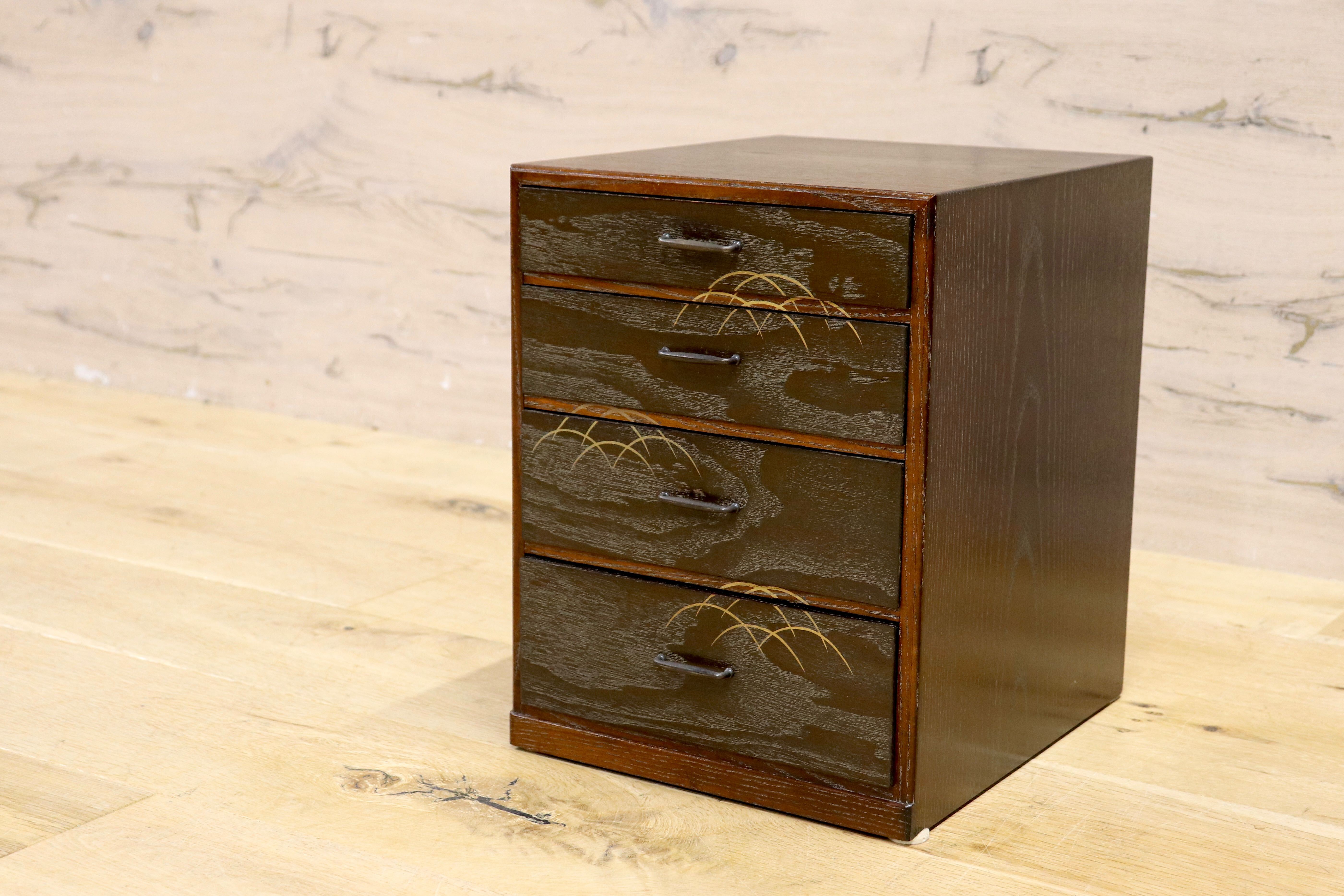 GMIH272A○和小物 小引き出し 4段 収納箱 小物入れ 筆入れ 和製アンティーク ヴィンテージ 和室 古民家 和モダン 工芸