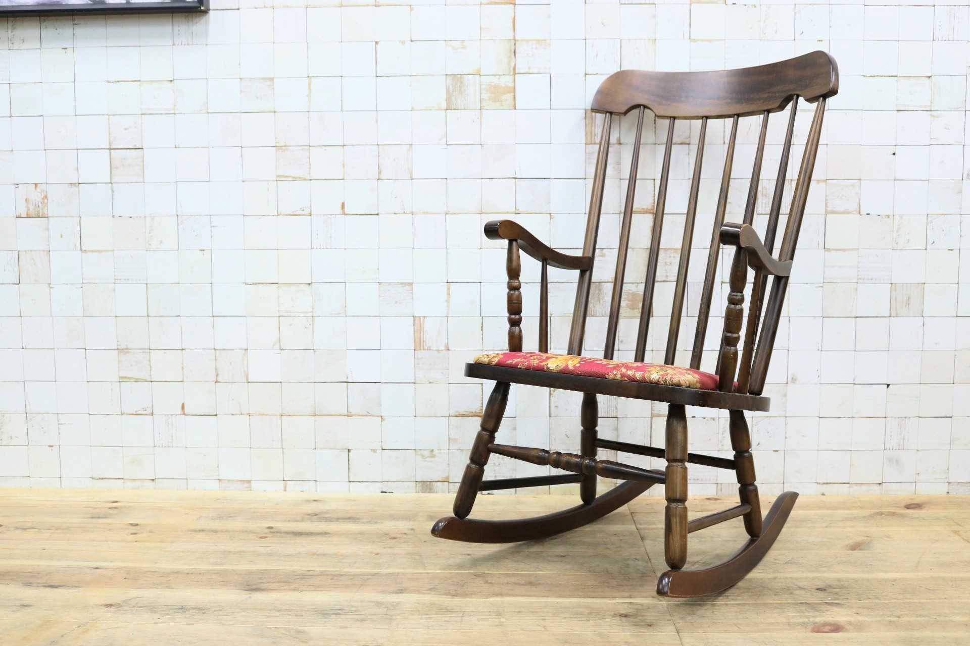 GMIK609○飛騨の家具 ヒダ・ダイネット ロッキングチェア 揺り椅子 ウィンザーチェア アームチェア ファブリック レトロ カントリー