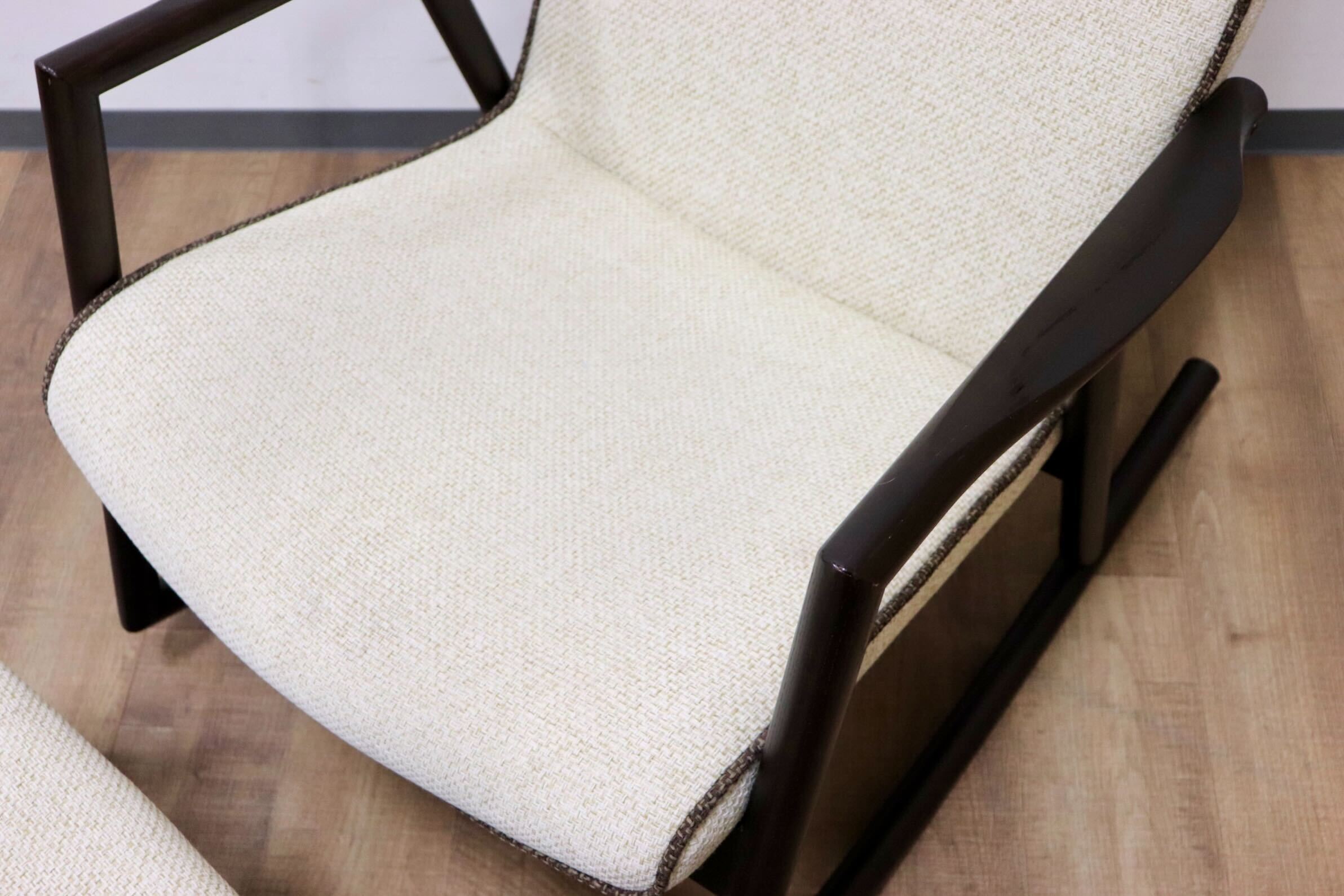 GMGT139○日進木工 / nissin WHITE WOOD ロッキングチェア 揺り椅子 スツール オットマン オーク無垢材 ファブリック 定価約25万 展示品