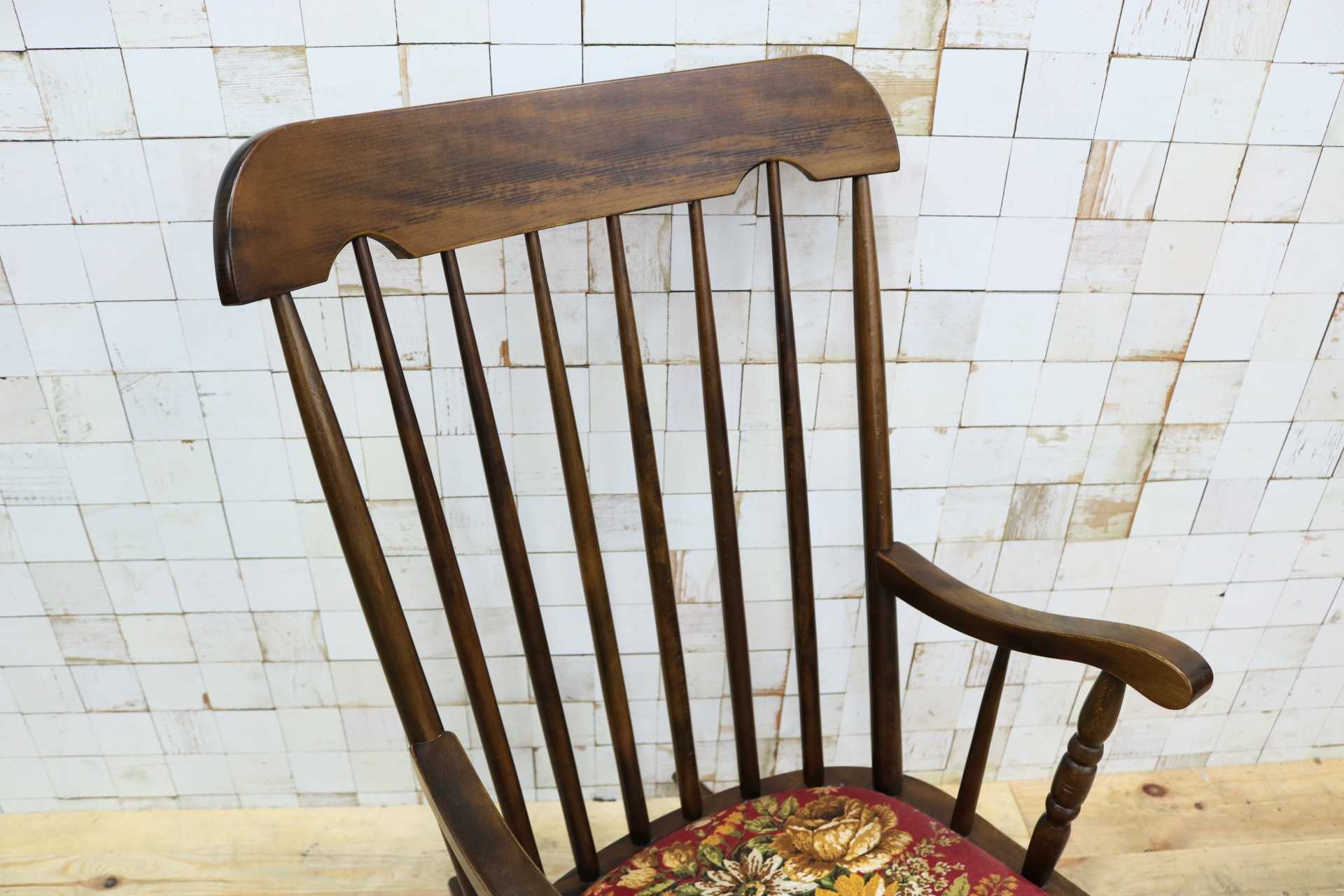 GMIK609○飛騨の家具 ヒダ・ダイネット ロッキングチェア 揺り椅子 ウィンザーチェア アームチェア ファブリック レトロ カントリー