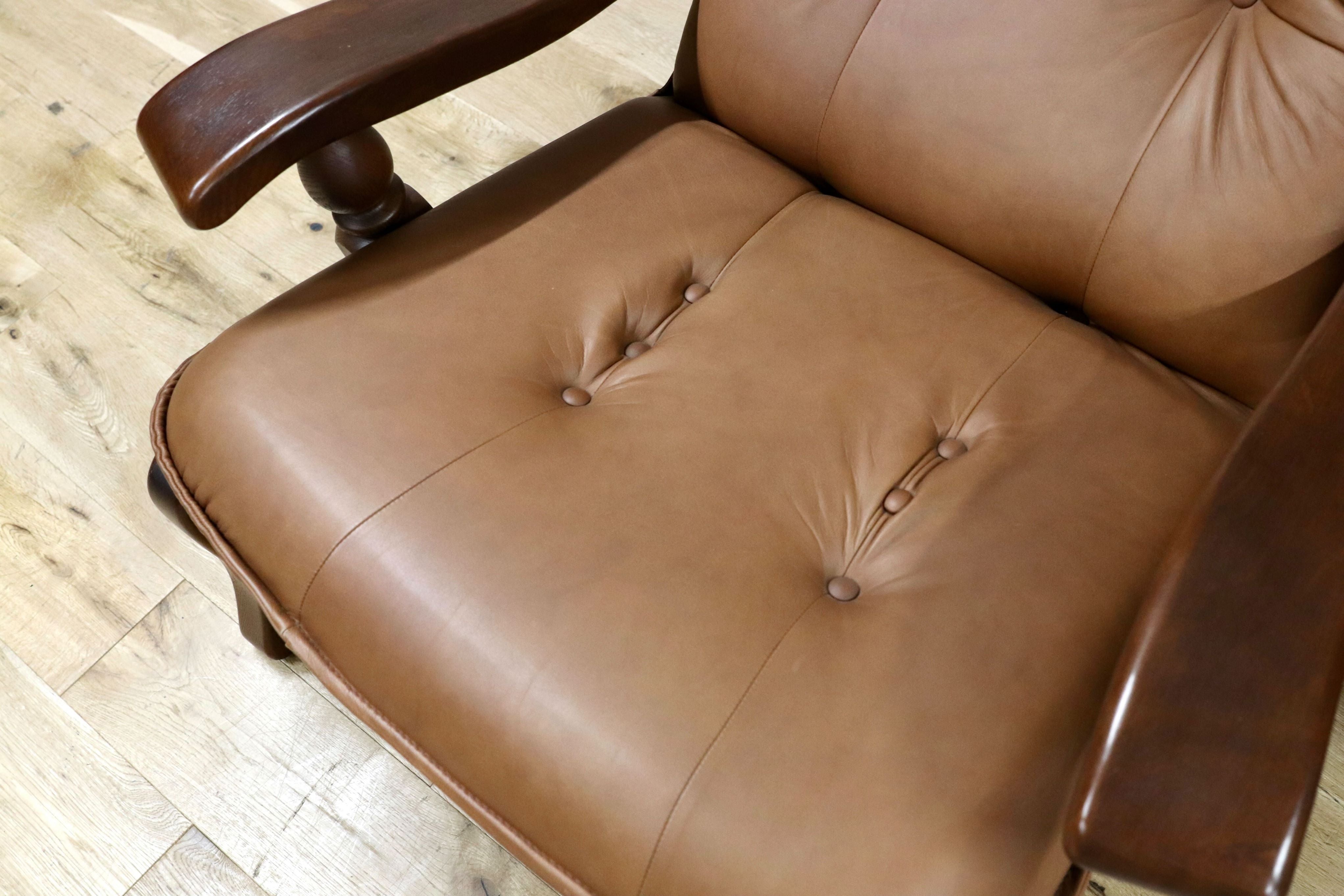 GMFN177○オランダ製 ダッチカントリー シングルソファ 1人掛けソファ 本革 レザー オーク無垢材 ラウンジチェア リビング 応接