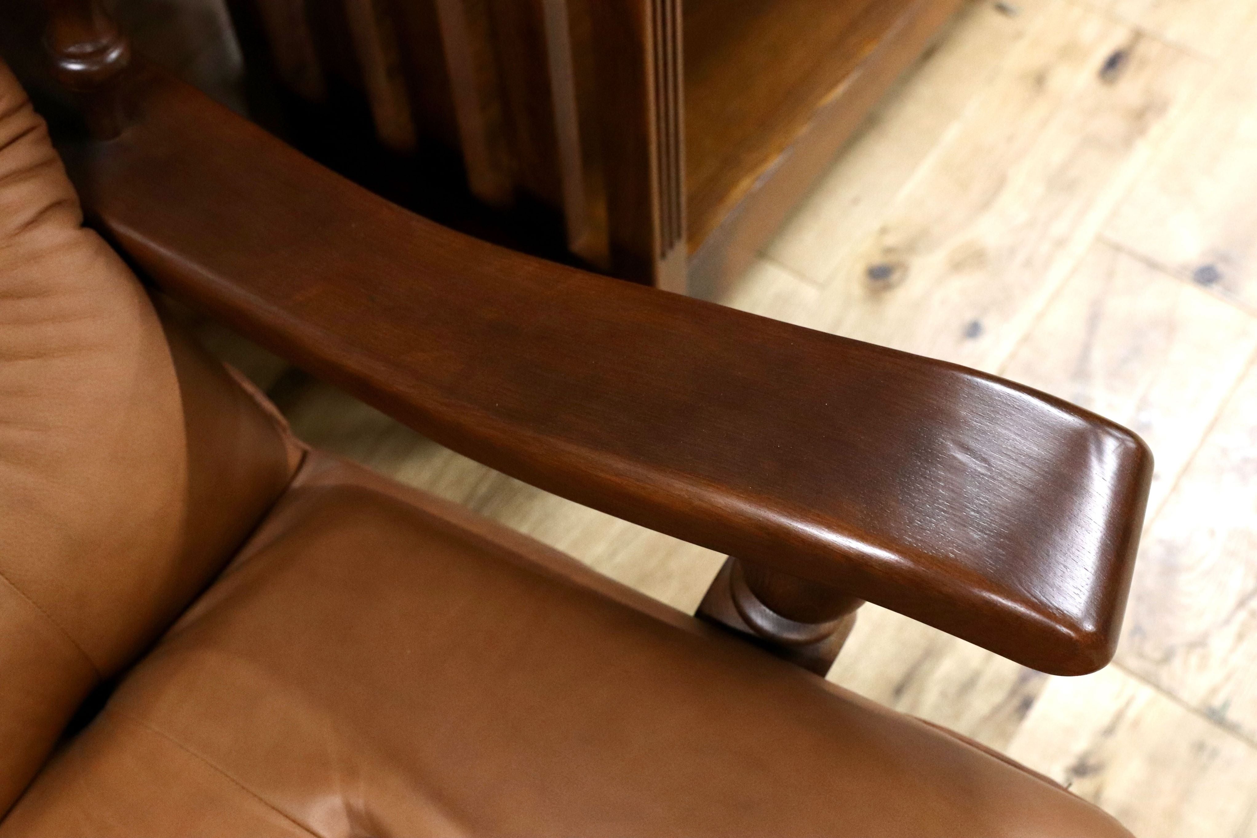 GMFN177○オランダ製 ダッチカントリー シングルソファ 1人掛けソファ 本革 レザー オーク無垢材 ラウンジチェア リビング 応接