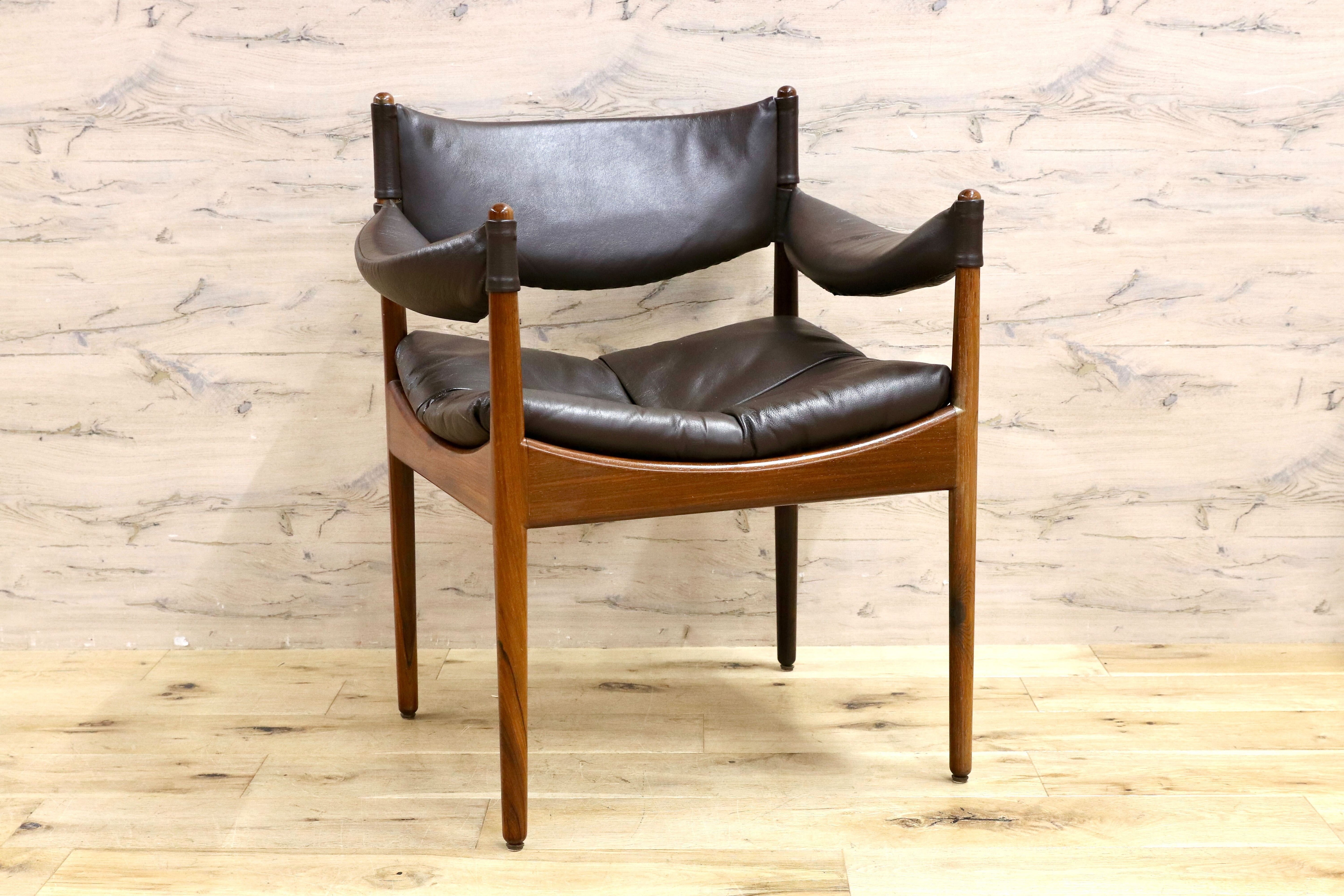 GMHK648○Modus / モデュス アームチェア ダイニングチェア 椅子 レザー ローズウッド クリスチャン・ヴェデル 北欧 名作 家具 稀少