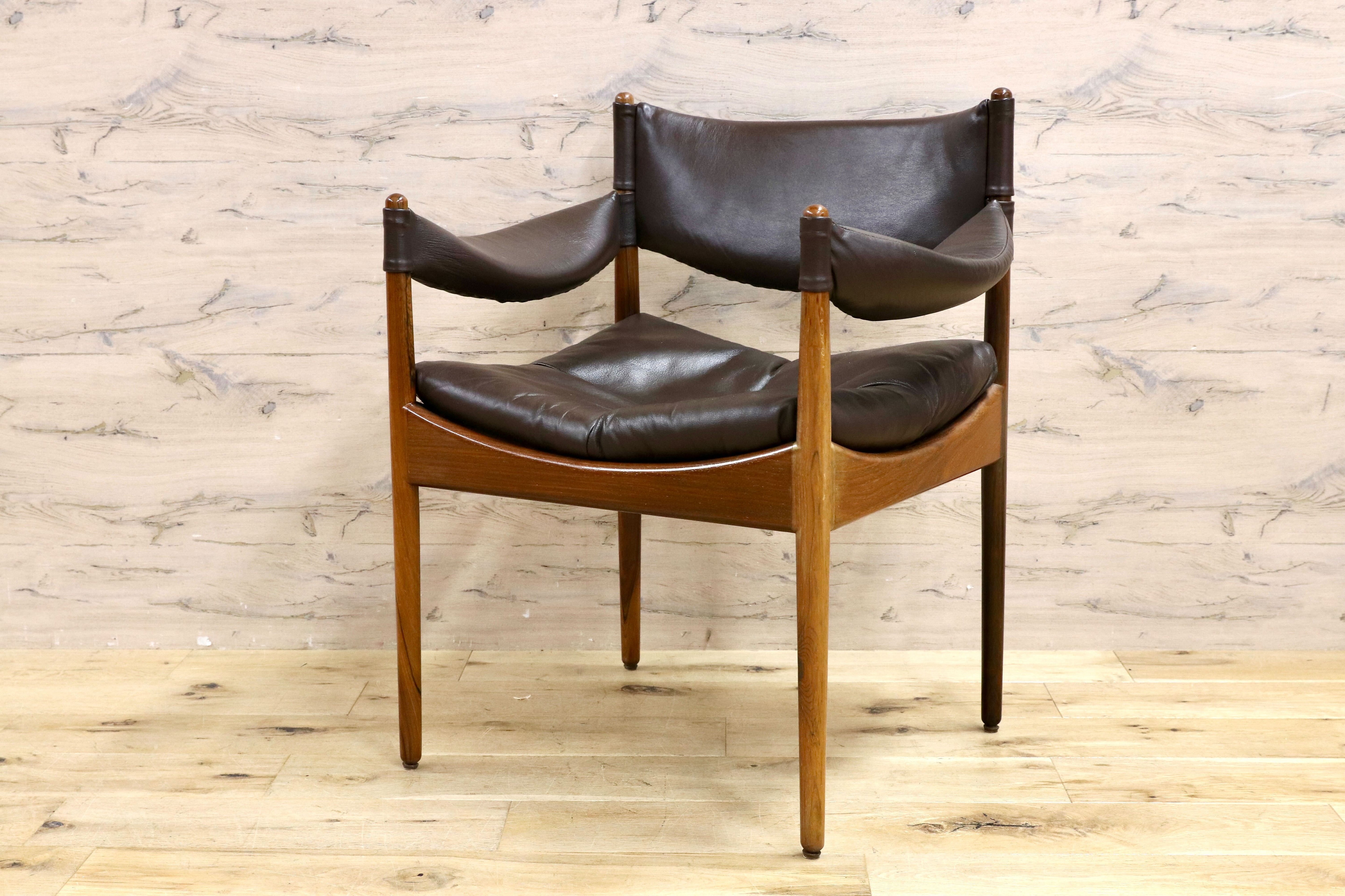 GMHK648○Modus / モデュス アームチェア ダイニングチェア 椅子 レザー ローズウッド クリスチャン・ヴェデル 北欧 名作 家具 稀少