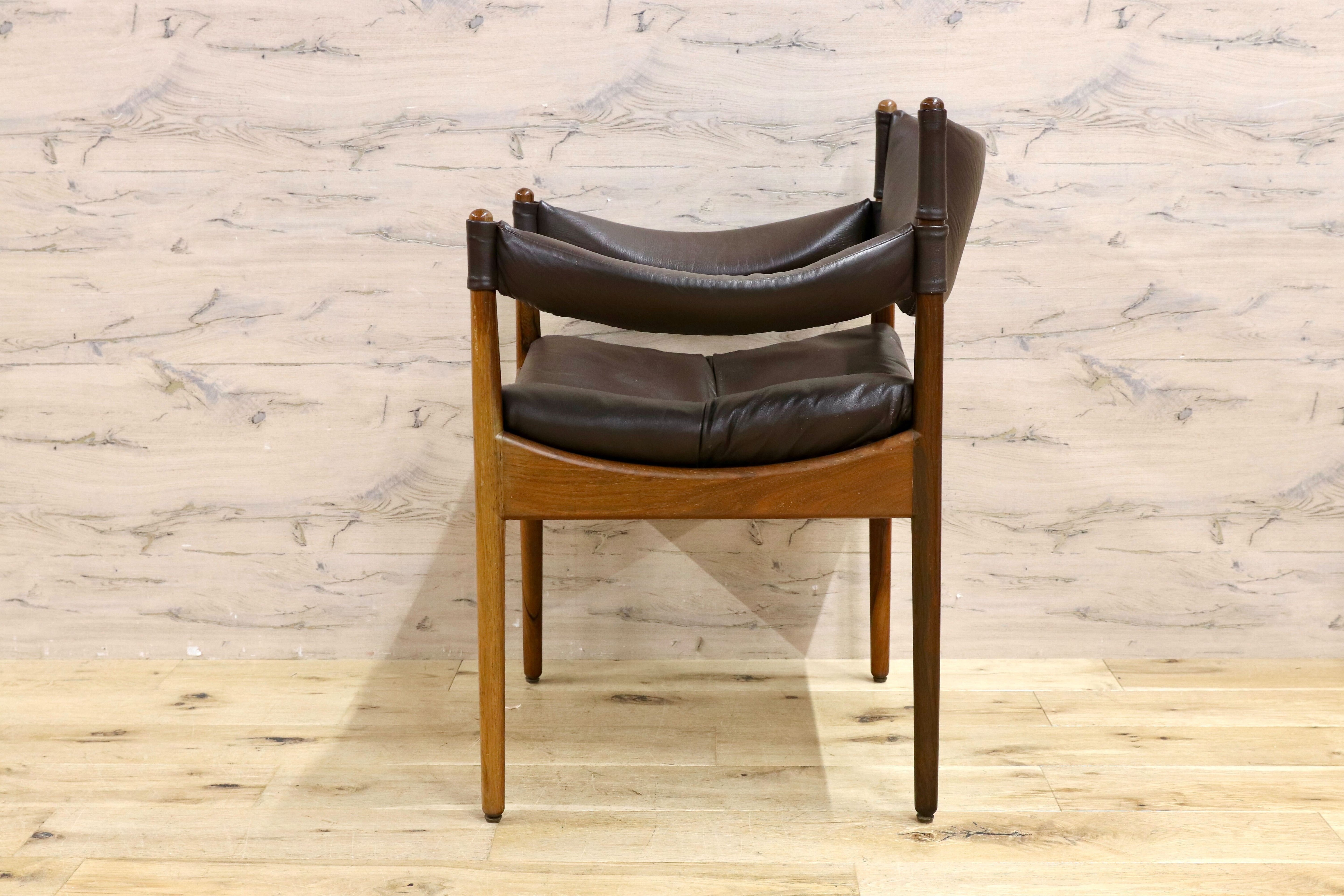 GMHK648○Modus / モデュス アームチェア ダイニングチェア 椅子 レザー ローズウッド クリスチャン・ヴェデル 北欧 名作 家具 稀少