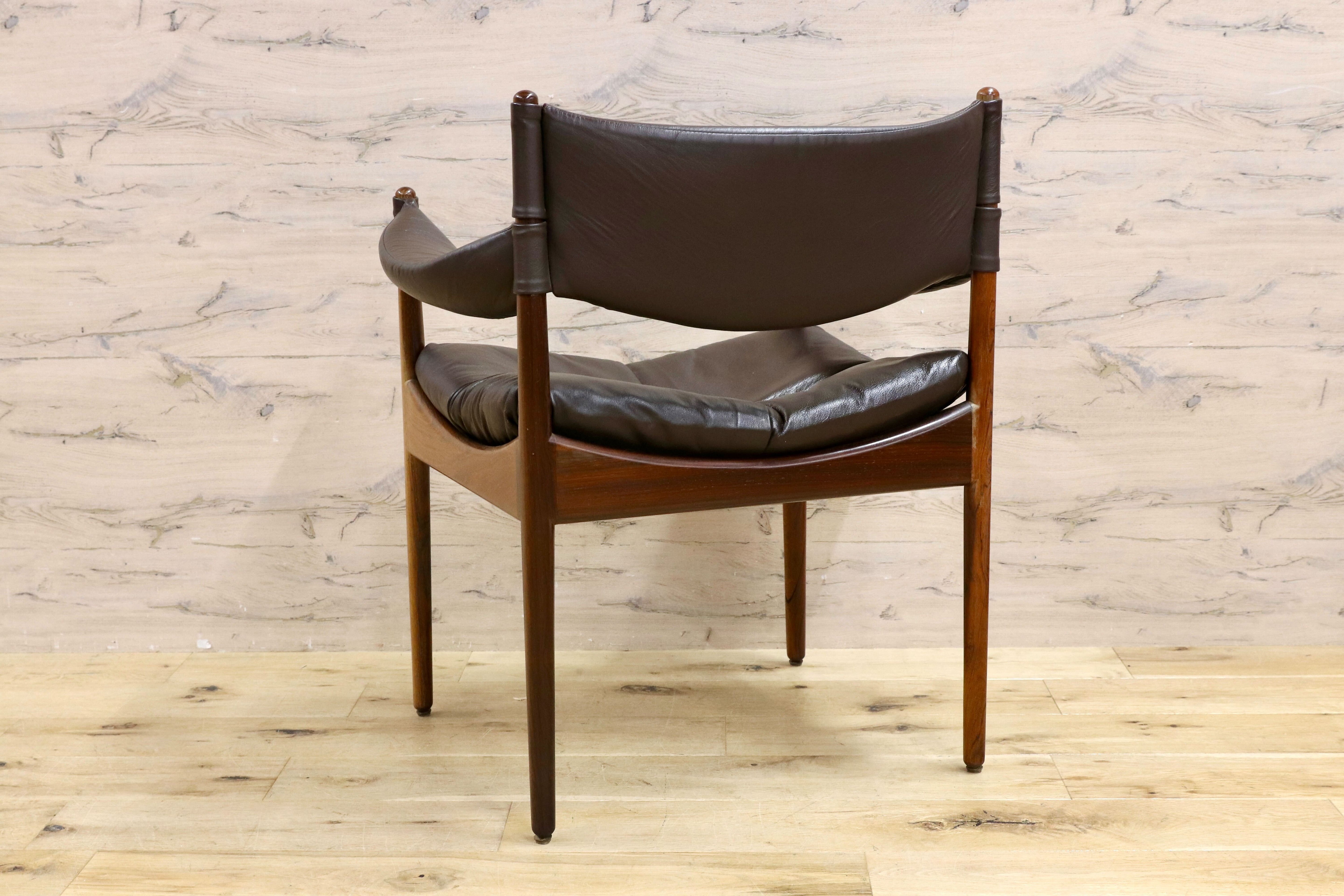 GMHK648○Modus / モデュス アームチェア ダイニングチェア 椅子 レザー ローズウッド クリスチャン・ヴェデル 北欧 名作 家具 稀少