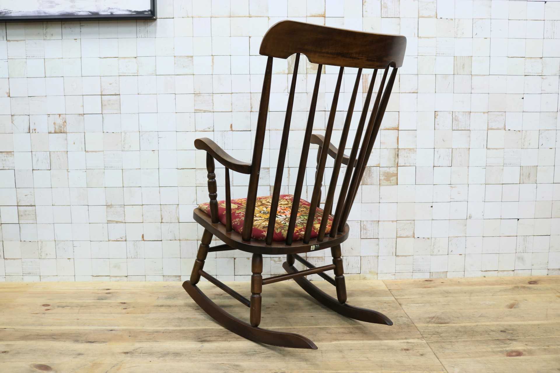 GMIK609○飛騨の家具 ヒダ・ダイネット ロッキングチェア 揺り椅子 ウィンザーチェア アームチェア ファブリック レトロ カントリー