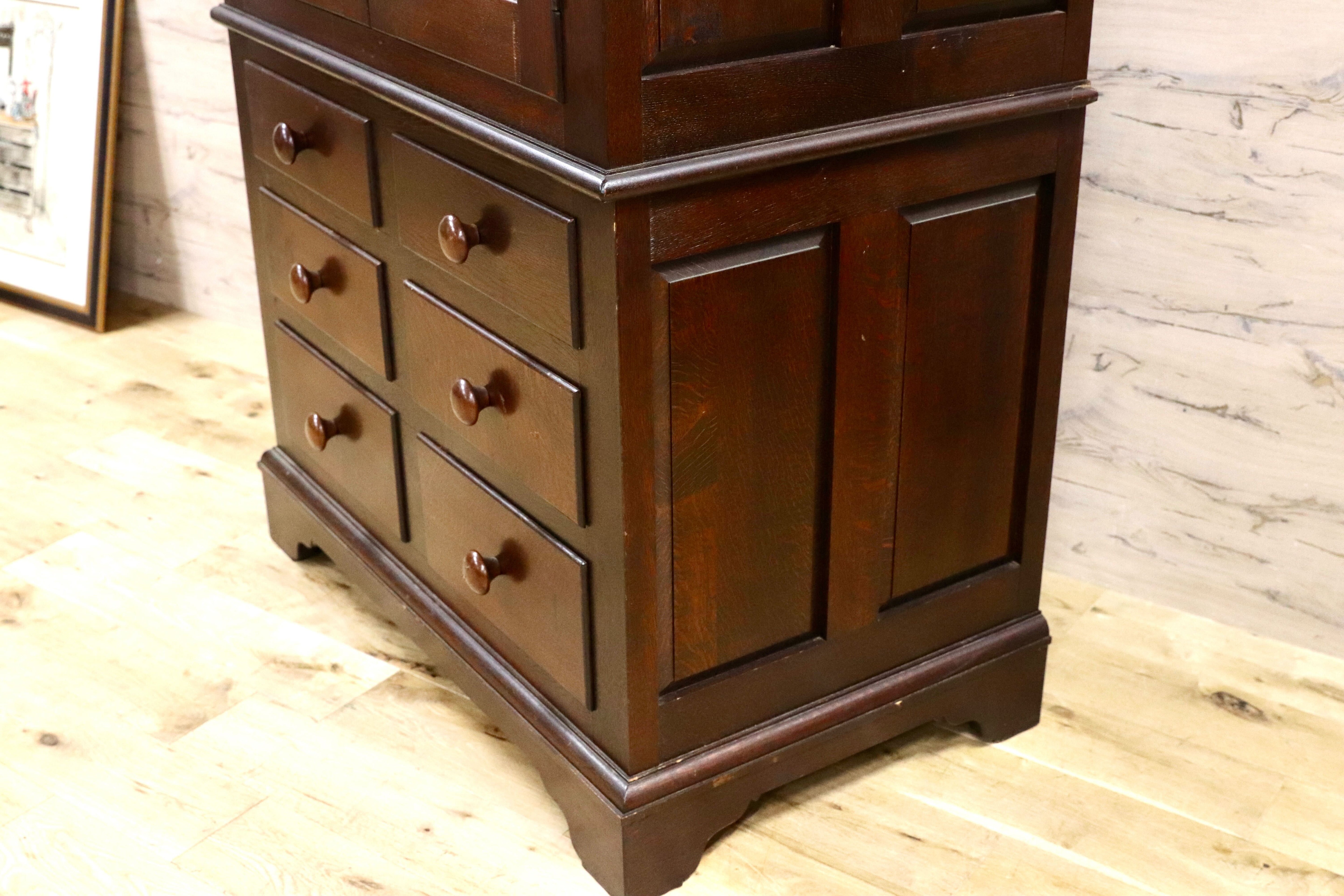 GMGK435A○松本民芸家具 E型洋服箪笥 ワードローブ チェスト 洋服収納 楢無垢材 約82万 稀少 アンティーク ヴィンテージ 民藝 家具