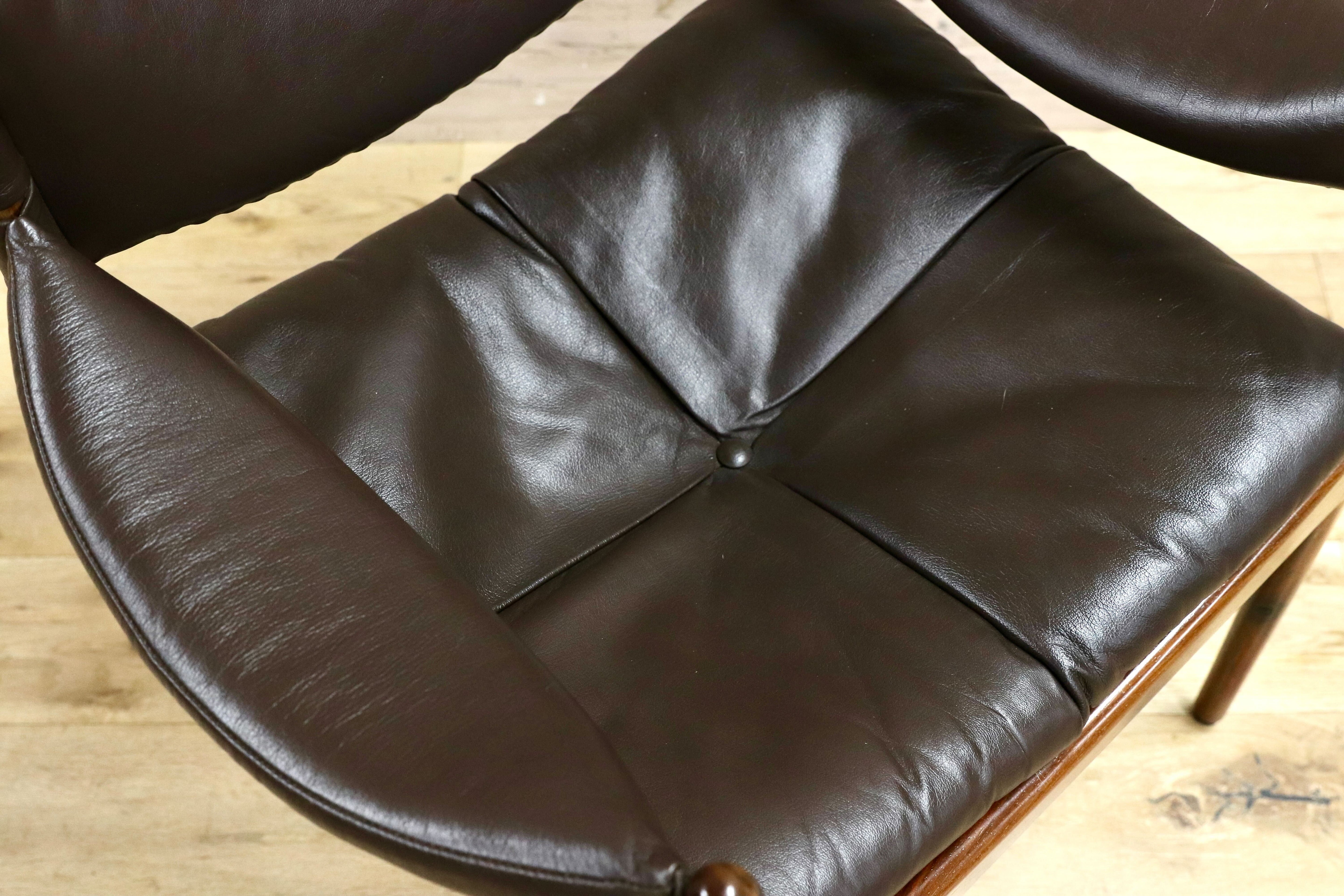 GMHK648○Modus / モデュス アームチェア ダイニングチェア 椅子 レザー ローズウッド クリスチャン・ヴェデル 北欧 名作 家具 稀少