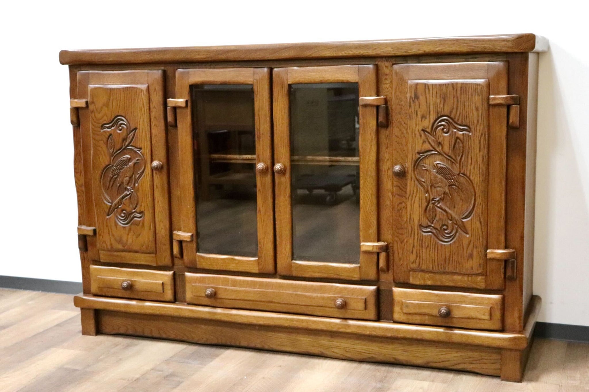 伝統工芸 軽井沢彫 無垢材コンソール 温う 彫刻 リビングボード  