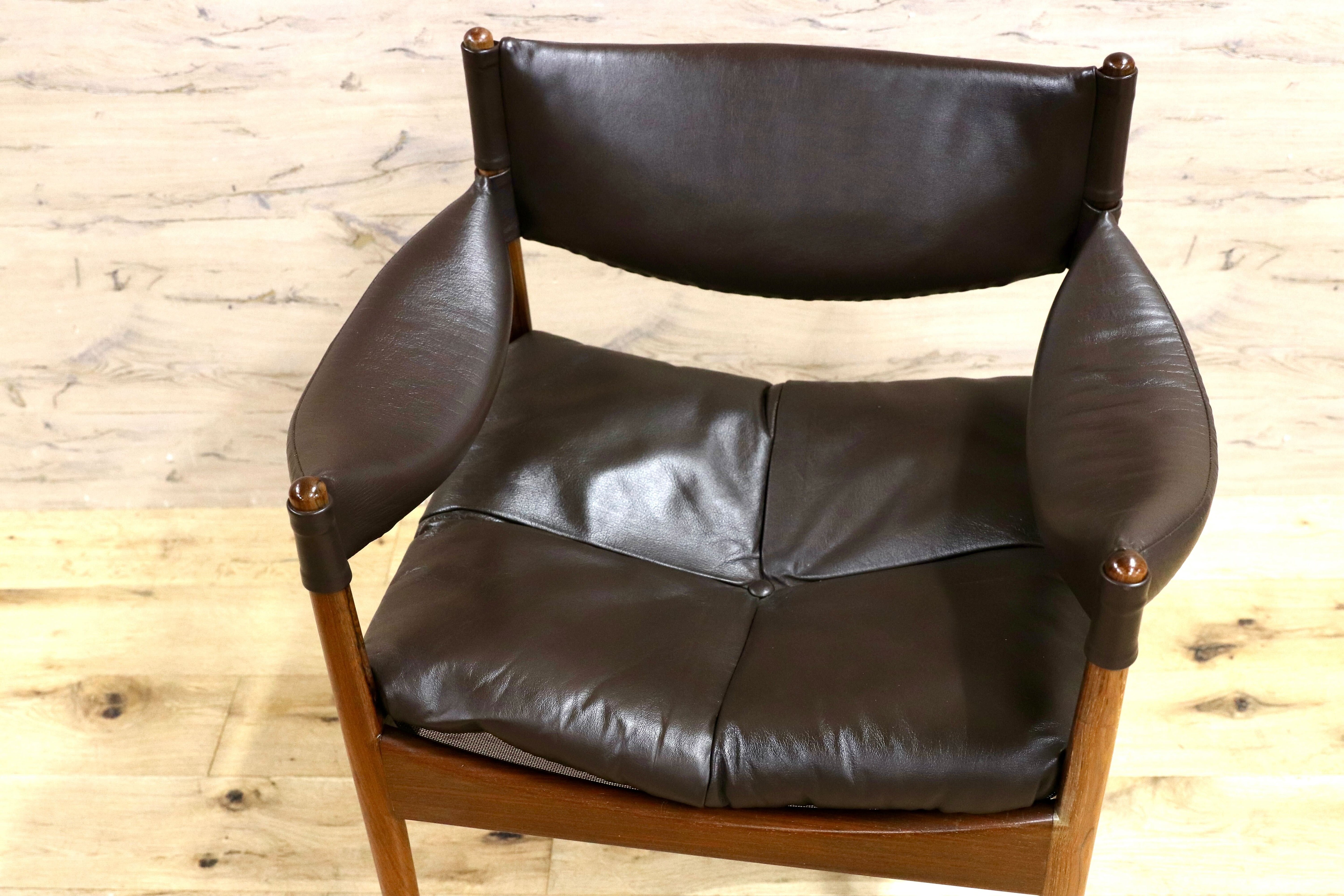 GMHK648○Modus / モデュス アームチェア ダイニングチェア 椅子 レザー ローズウッド クリスチャン・ヴェデル 北欧 名作 家具 稀少