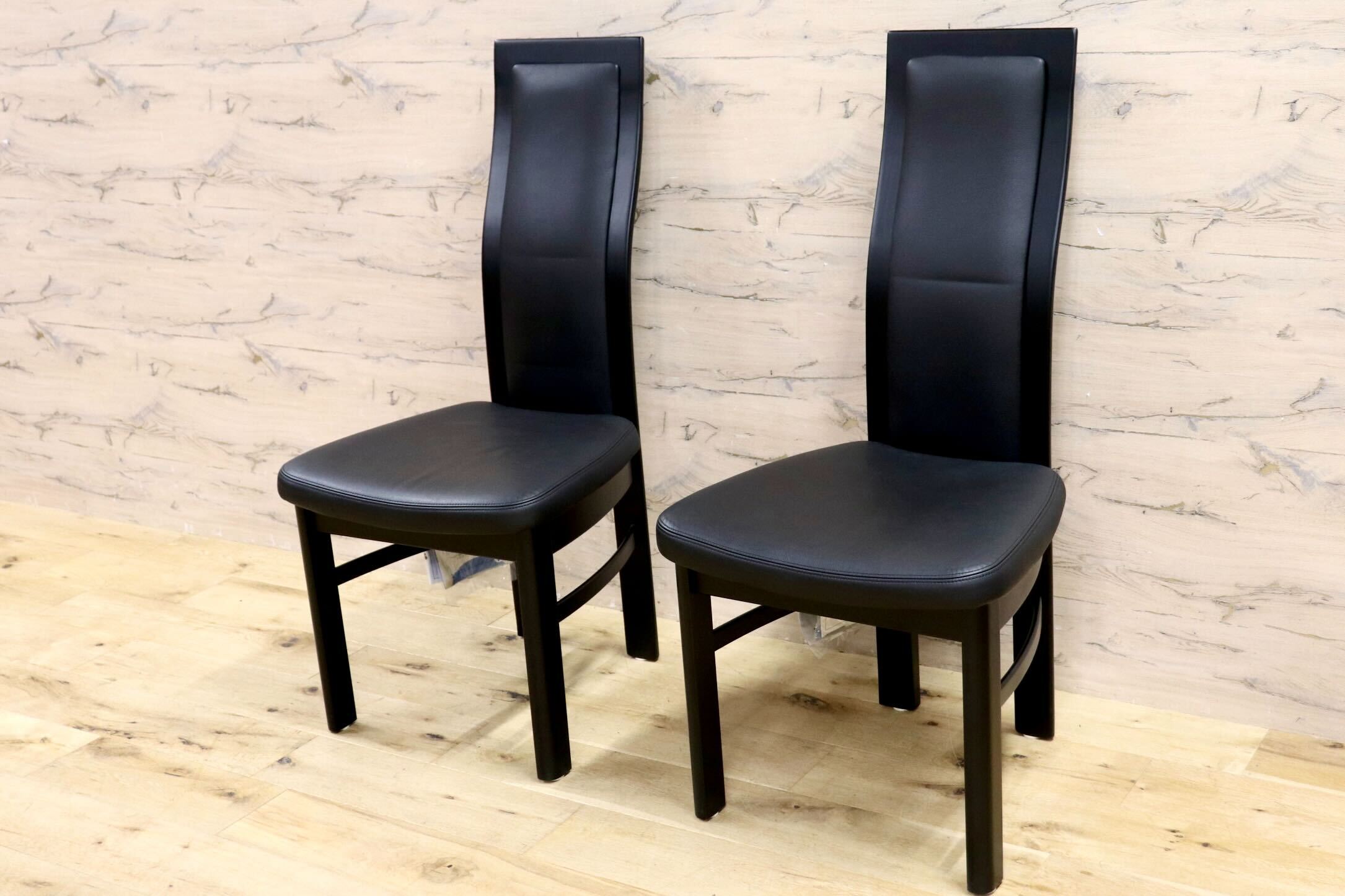 GMIS336D○karimoku / カリモク CE35 ダイニングチェア 2脚セット ハイバックチェア 本革 スタイリッシュ モダン シンプル 国産家具 展示品