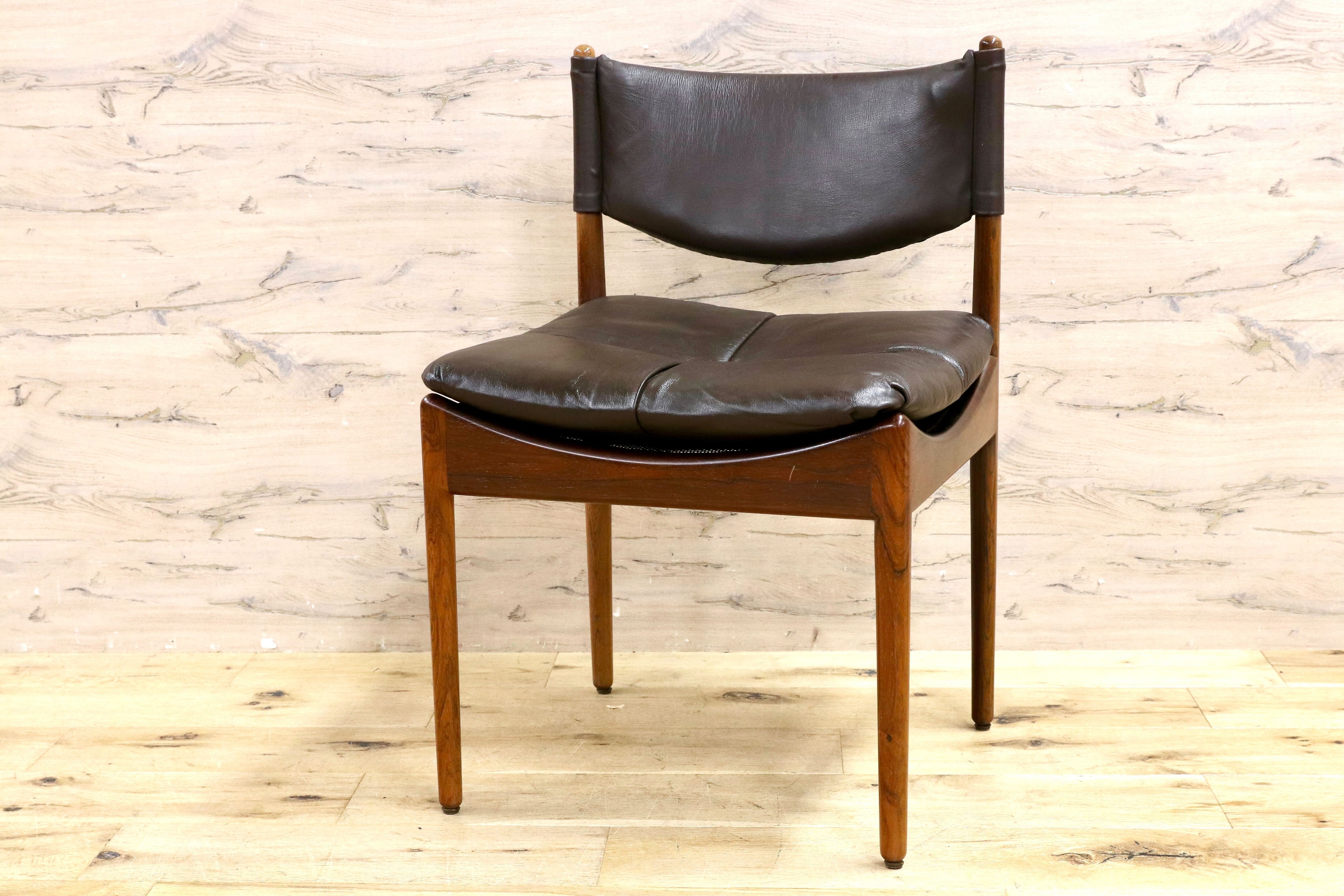 GMHK648B○Modus / モデュス アームレスチェア ダイニングチェア 椅子 レザー ローズウッド クリスチャン・ヴェデル 北欧 名作 家具 稀少