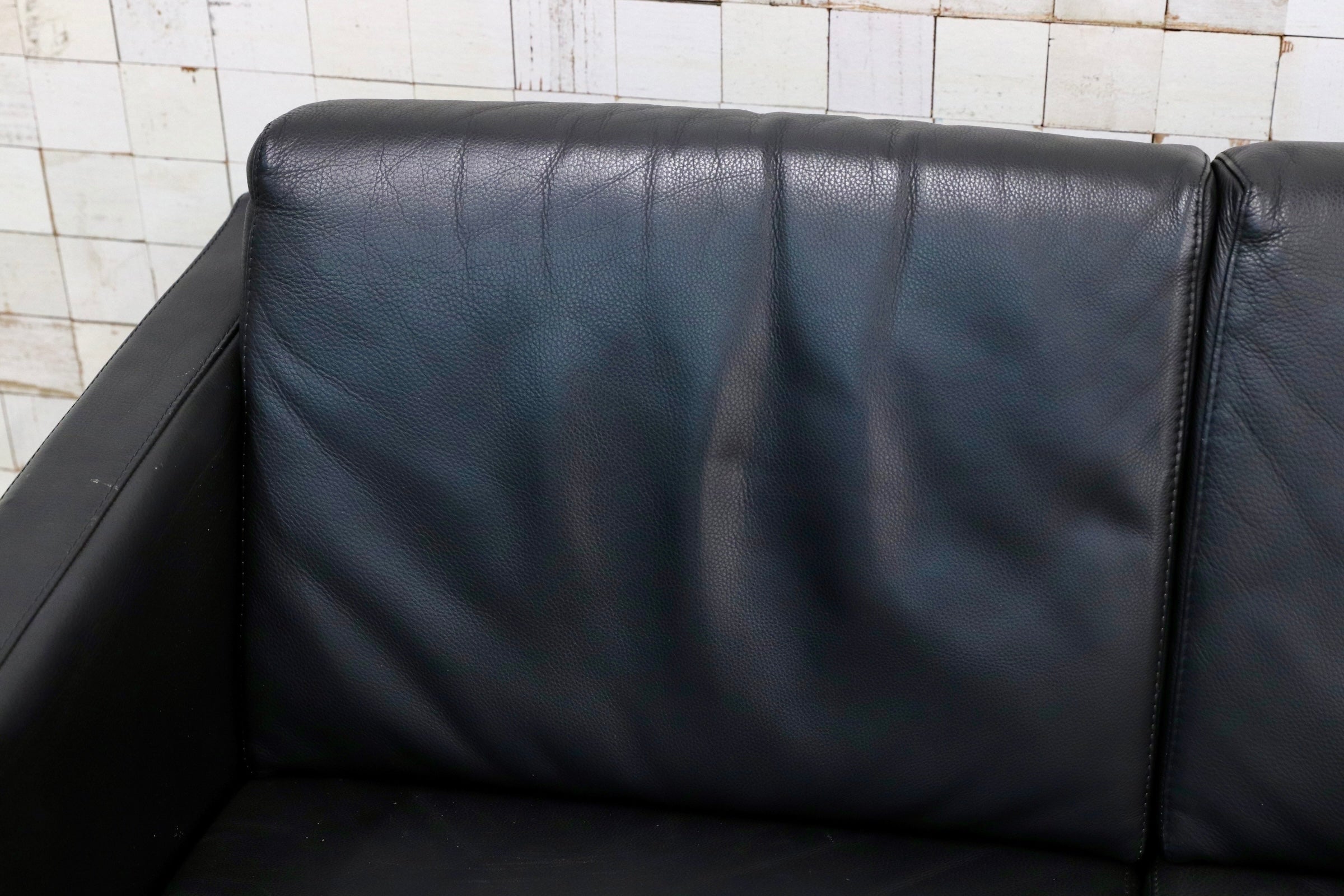 GMJK237D○Gallery-M / ギャラリーM ACTUS アクタス 総本革 2人掛けソファ ラブソファ ブラック ドイツ モダン ヴィンテージ 約30万