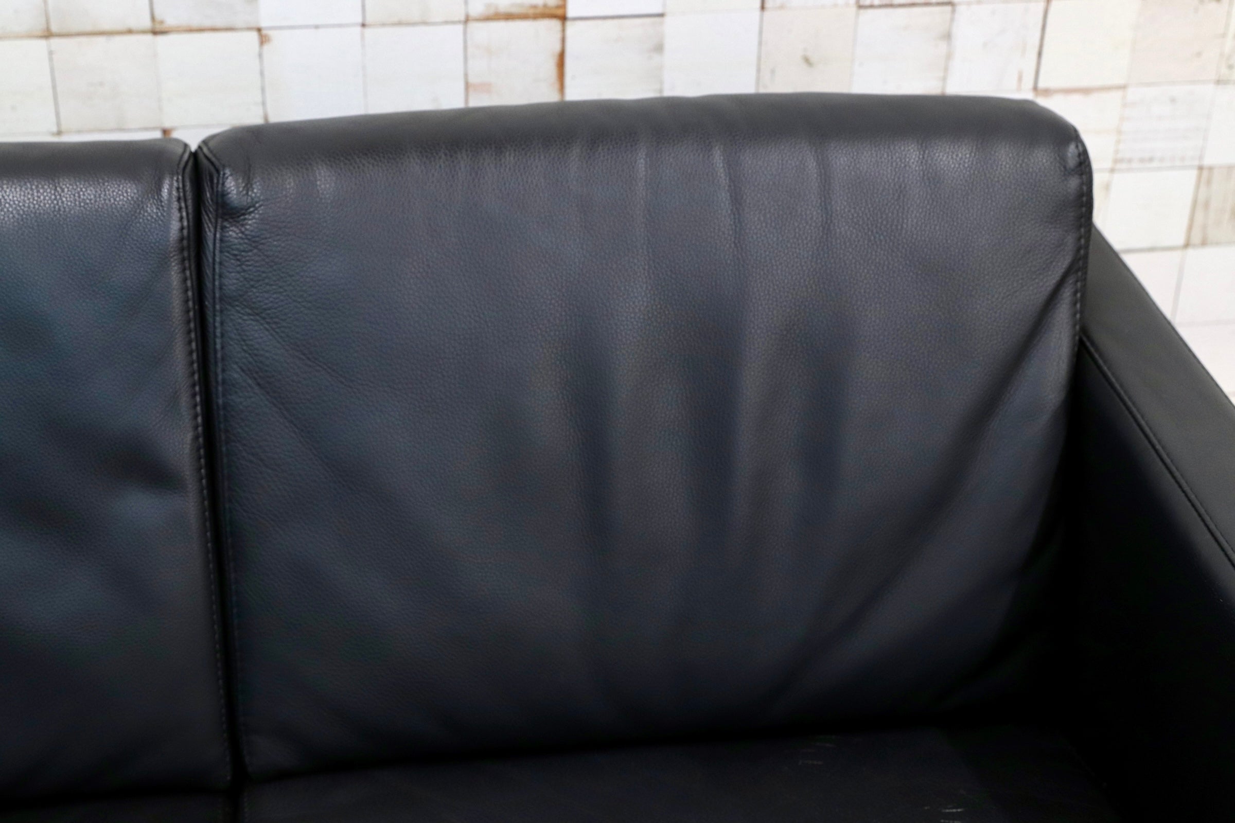 GMJK237D○Gallery-M / ギャラリーM ACTUS アクタス 総本革 2人掛けソファ ラブソファ ブラック ドイツ モダン ヴィンテージ 約30万