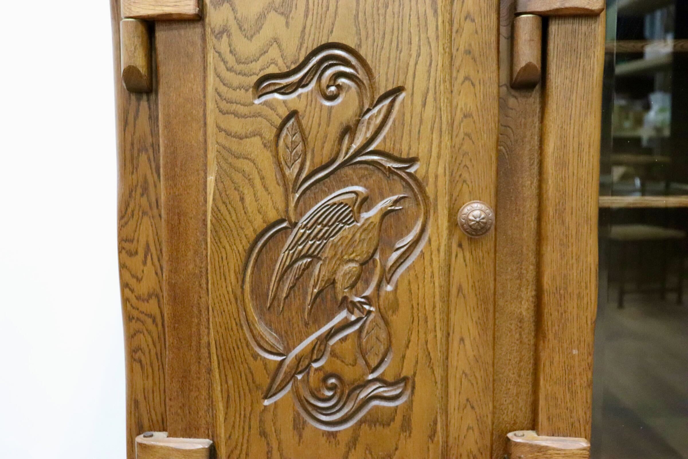 GMGT144○和製ヴィンテージ サイドボード リビングボード 飾り棚 彫刻 無垢 オーク材 クラシック レトロ 和モダン 古民家 カントリー