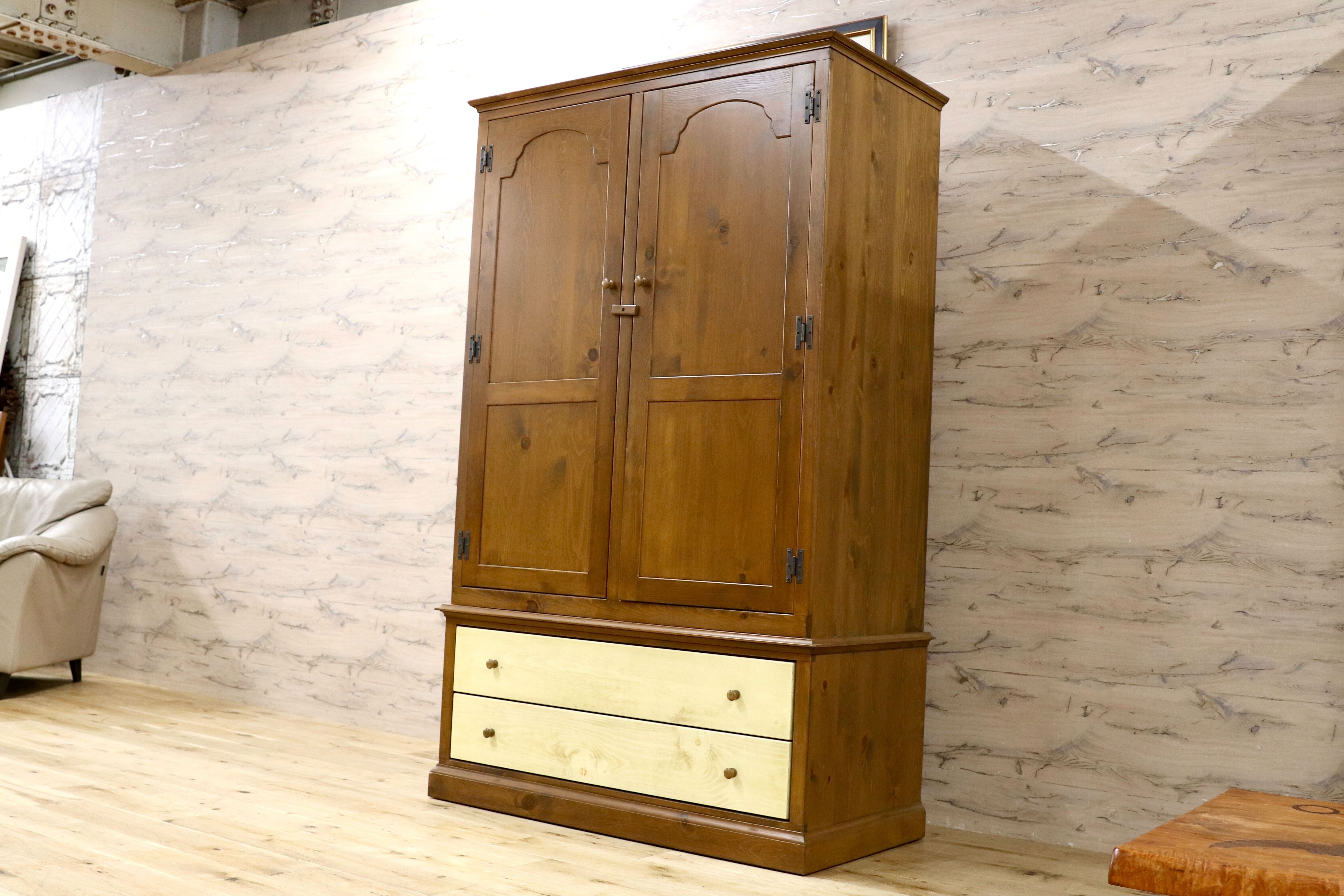 GMIK870D○アンファン カントリー パイン材 キャビネット 洋服箪笥 洋ダンス ワードローブ クローゼット 収納家具 ヴィンテージ