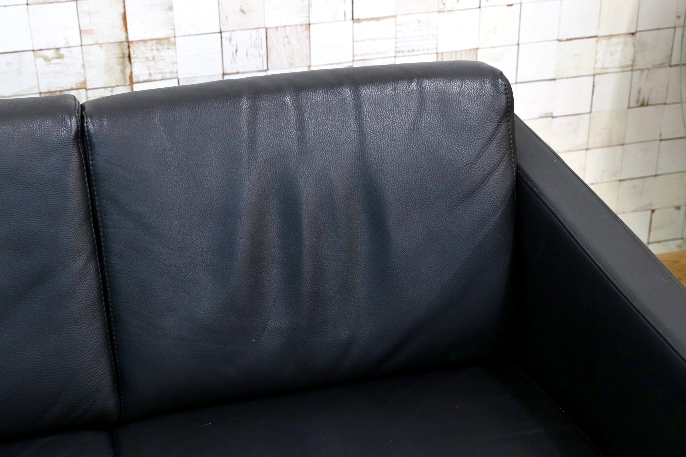 GMJK237E○Gallery-M / ギャラリーM ACTUS アクタス 総本革 3人掛けソファ トリプルソファ ドイツ モダン ブラック ヴィンテージ 約40万