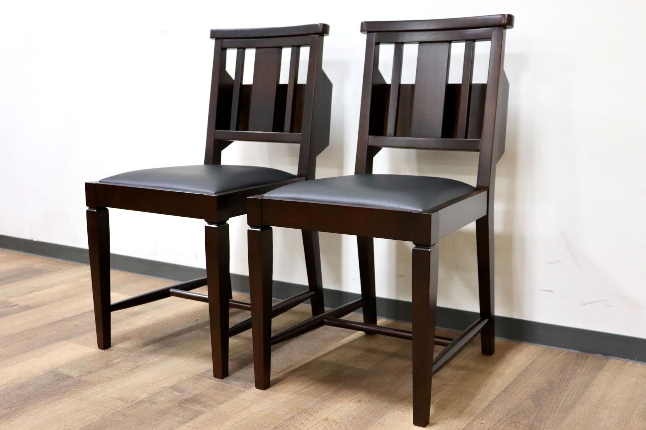 GMGN342J○CHERRY FURNITURE / 桜屋工業 ダイニングチェア チャーチチェア マガジンラック 合皮 ダークブラウン 2脚セット モダン 未使用品