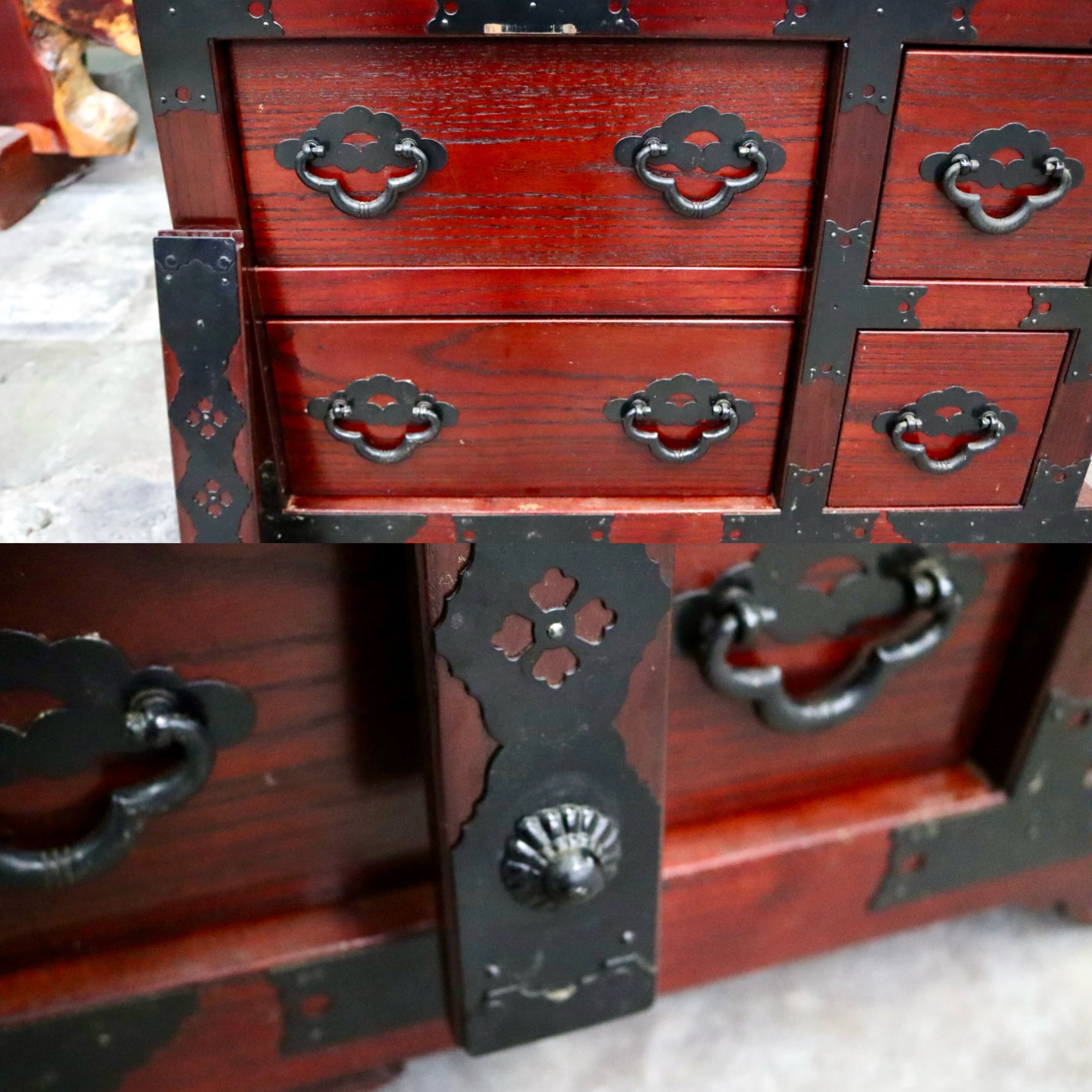 GMIK813○車箪笥 チェスト 時代箪笥 民芸箪笥 和箪笥 収納棚 閂錠 キャスター 引き出し 戸棚 和家具 無垢材 レトロ アンティーク