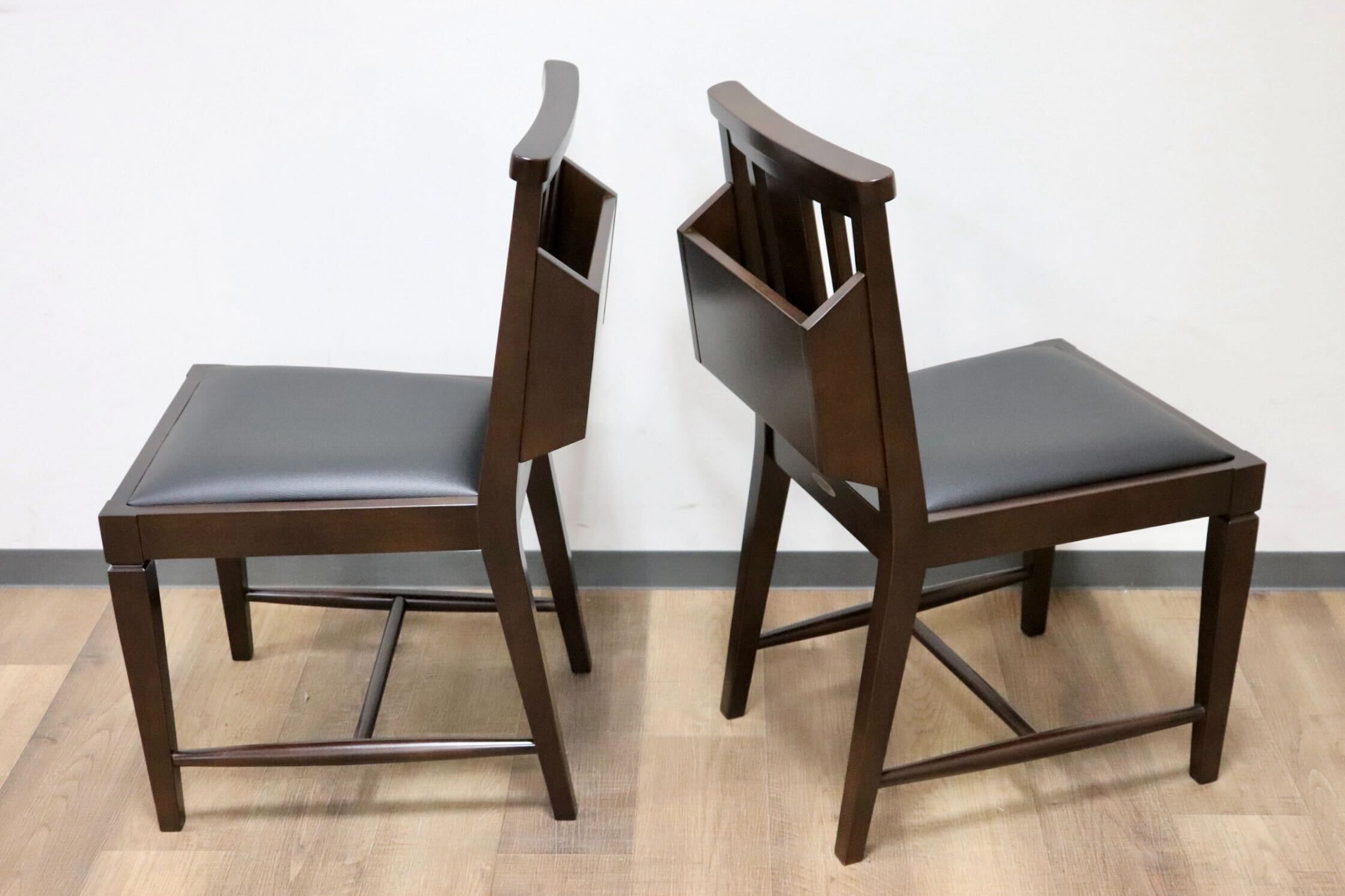 GMGN342J○CHERRY FURNITURE / 桜屋工業 ダイニングチェア チャーチチェア マガジンラック 合皮 ダークブラウン 2脚セット モダン 未使用品