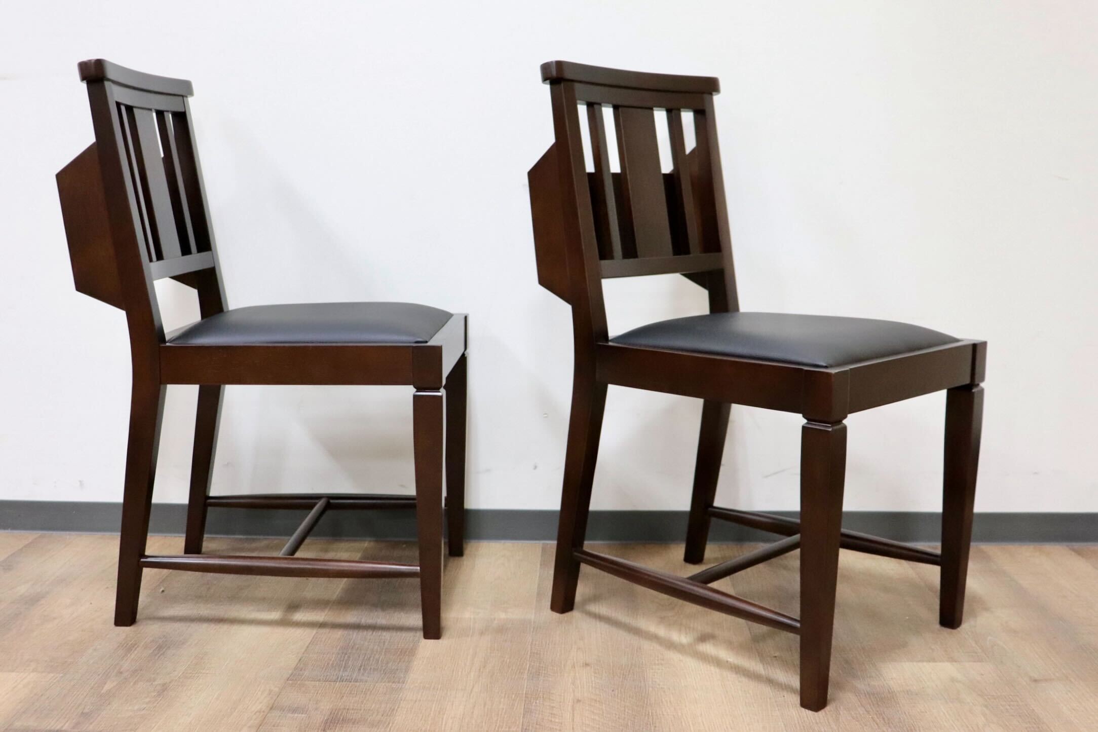 GMGN342J○CHERRY FURNITURE / 桜屋工業 ダイニングチェア チャーチチェア マガジンラック 合皮 ダークブラウン 2脚セット モダン 未使用品