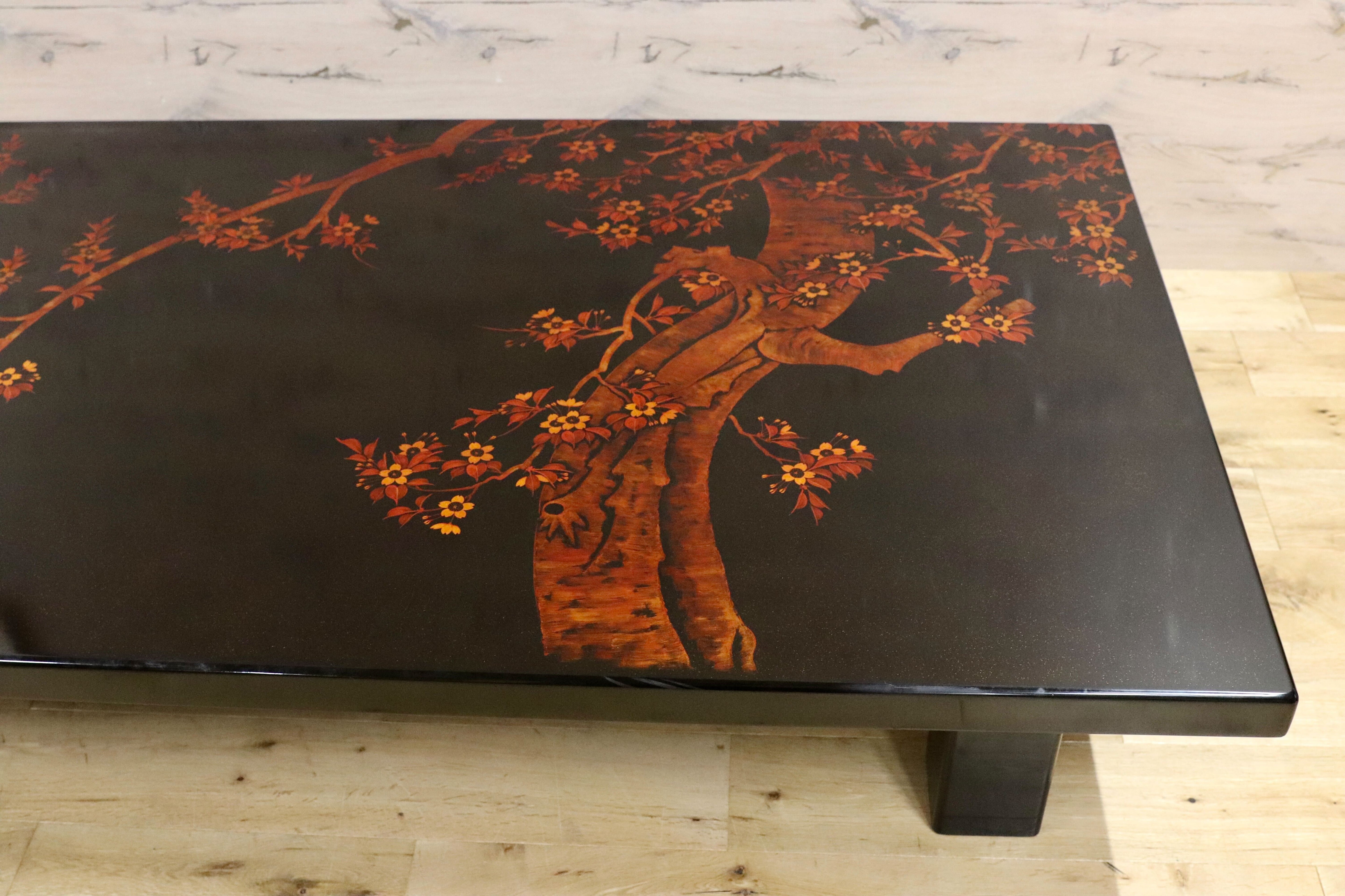 GMHS306○伝統工芸士 西岡寛治作 座卓 センターテーブル ローテーブル 和家具 香川漆器 漆塗 夜桜 和室 座敷 レトロ 最高級 稀少