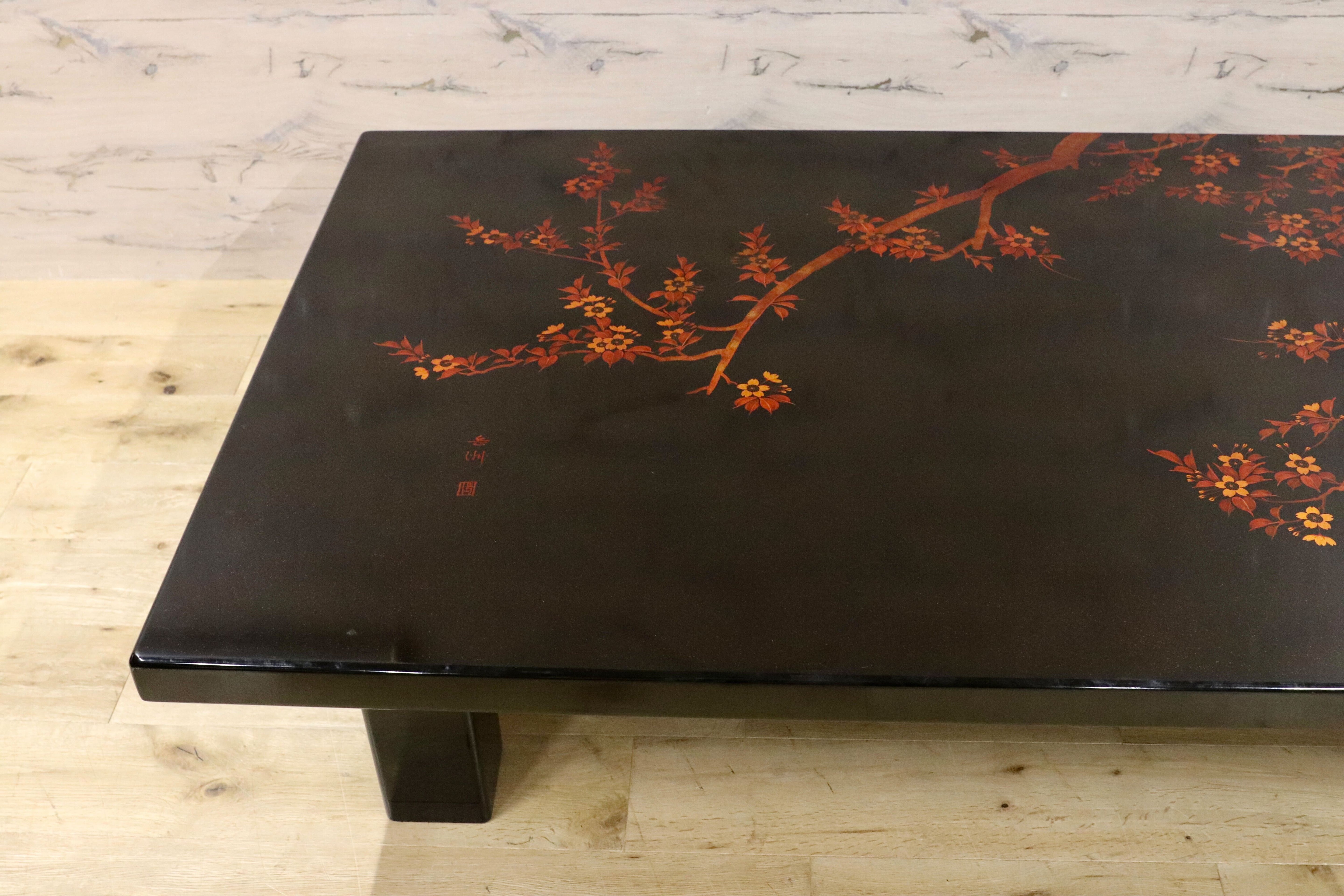 GMHS306○伝統工芸士 西岡寛治作 座卓 センターテーブル ローテーブル 和家具 香川漆器 漆塗 夜桜 和室 座敷 レトロ 最高級 稀少