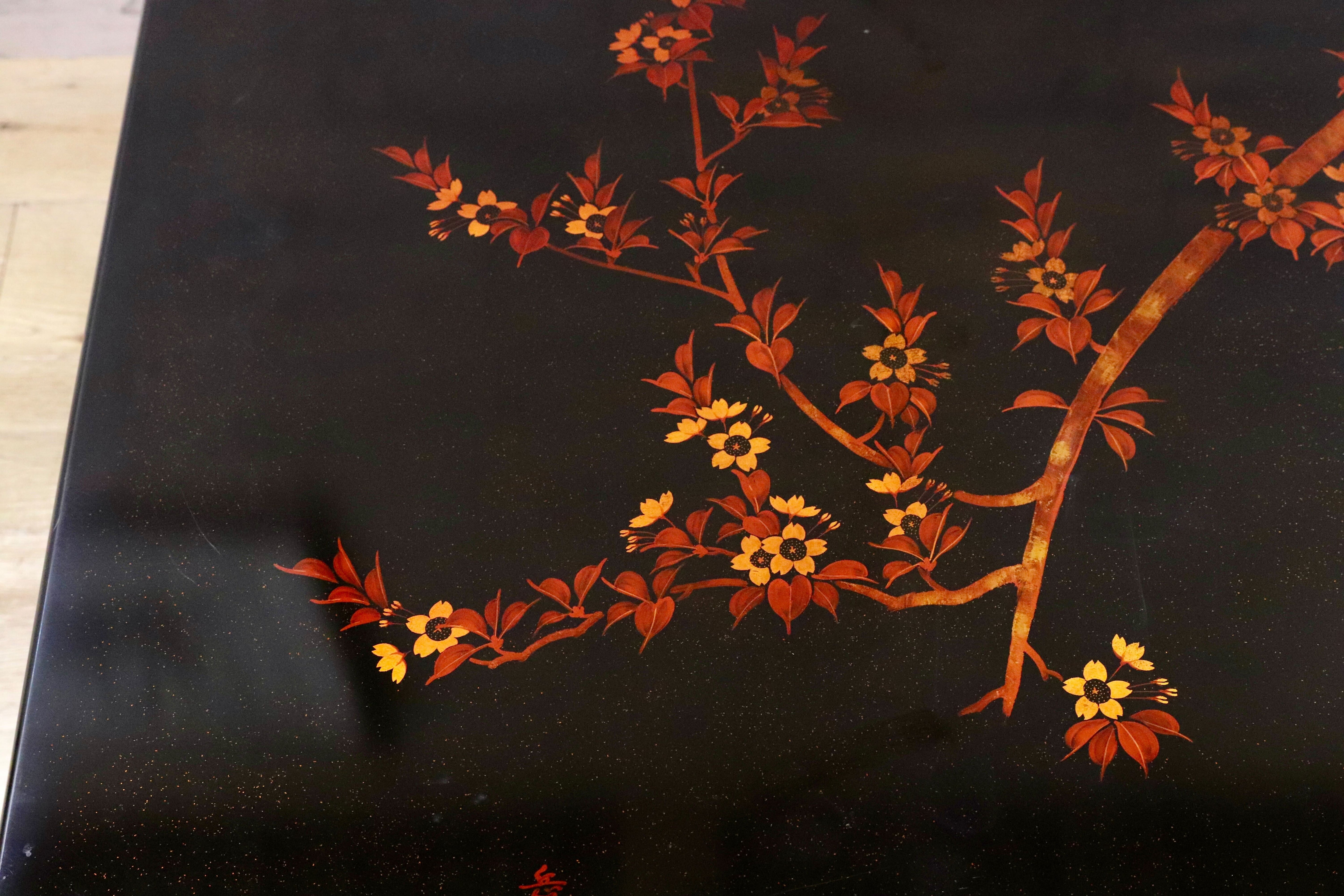 GMHS306○伝統工芸士 西岡寛治作 座卓 センターテーブル ローテーブル 和家具 香川漆器 漆塗 夜桜 和室 座敷 レトロ 最高級 稀少