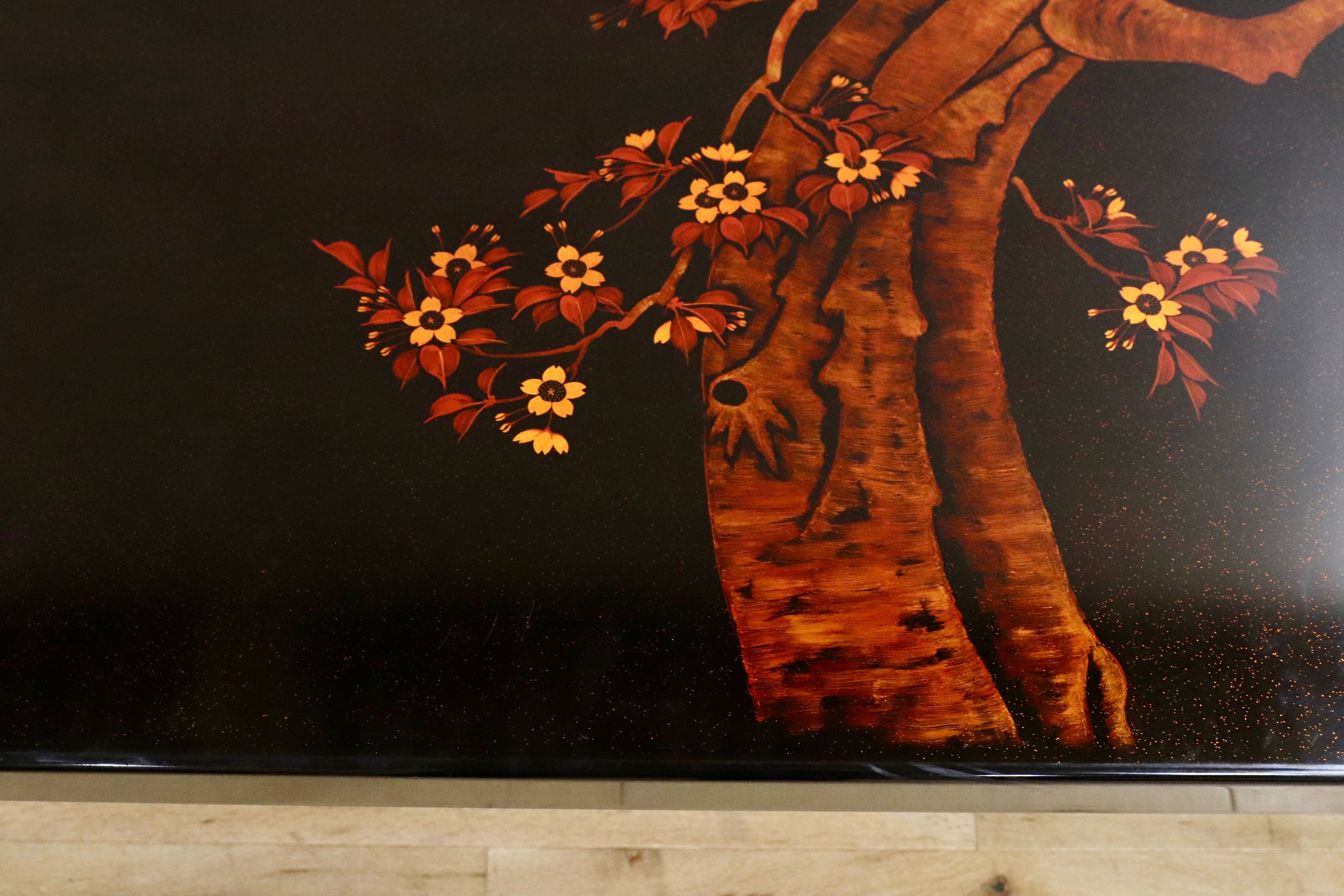 GMHS306○伝統工芸士 西岡寛治作 座卓 センターテーブル ローテーブル 和家具 香川漆器 漆塗 夜桜 和室 座敷 レトロ 最高級 稀少