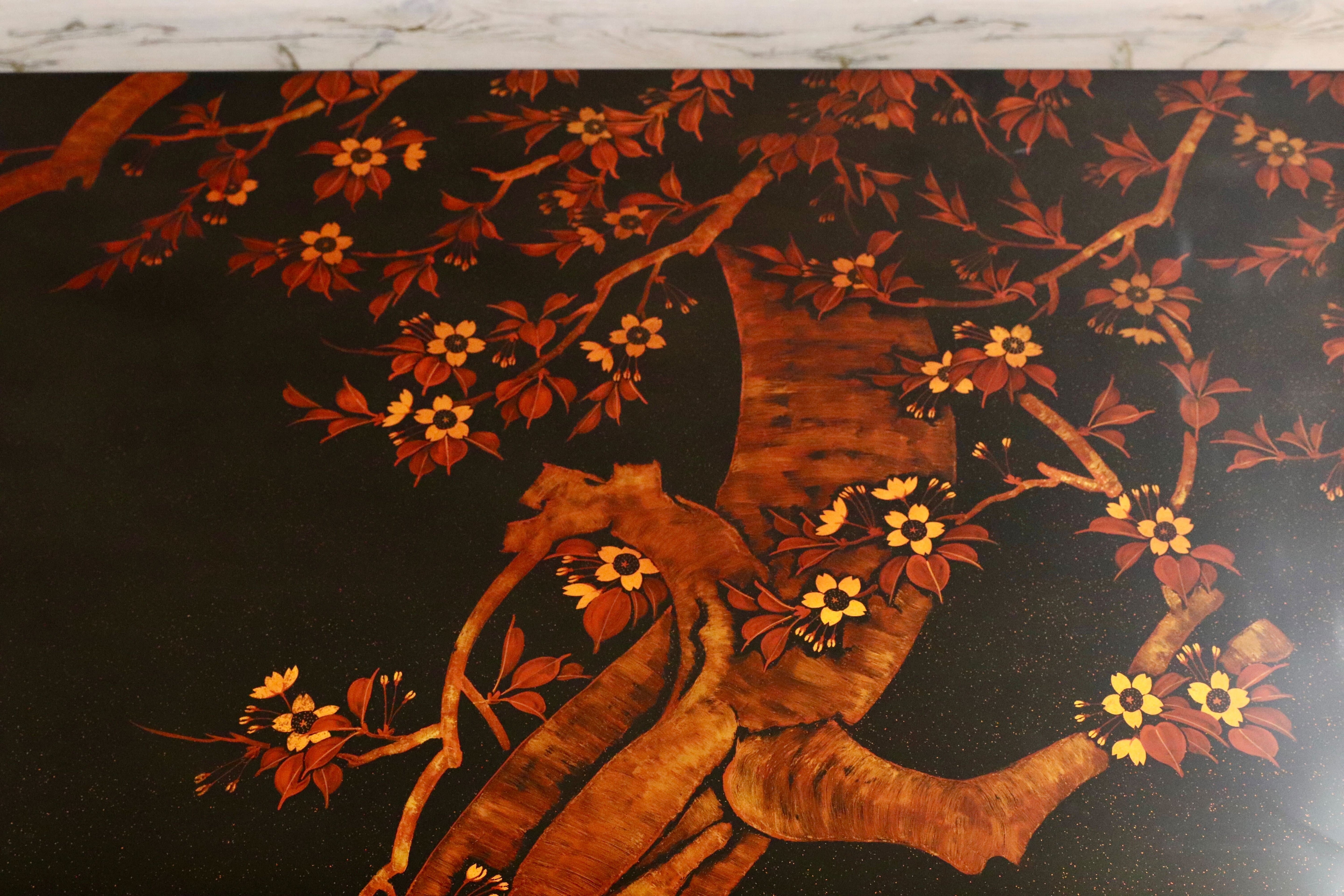 GMHS306○伝統工芸士 西岡寛治作 座卓 センターテーブル ローテーブル 和家具 香川漆器 漆塗 夜桜 和室 座敷 レトロ 最高級 稀少