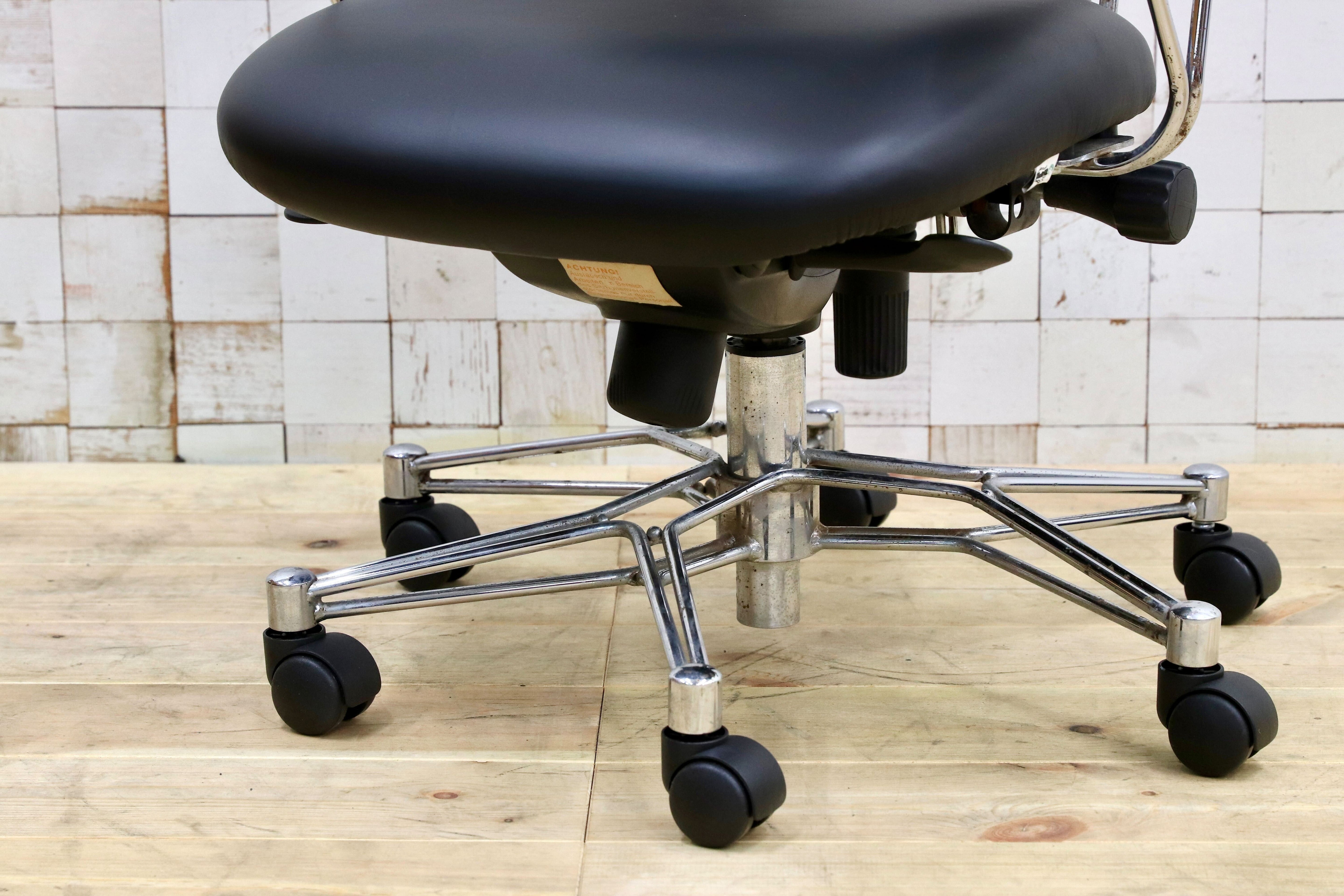 GMHH475A○TEMPUR / テンピュール グラール 本革 レザー デスクチェア ワークチェア 作業椅子 ブラック ドイツ 約33万 稀少