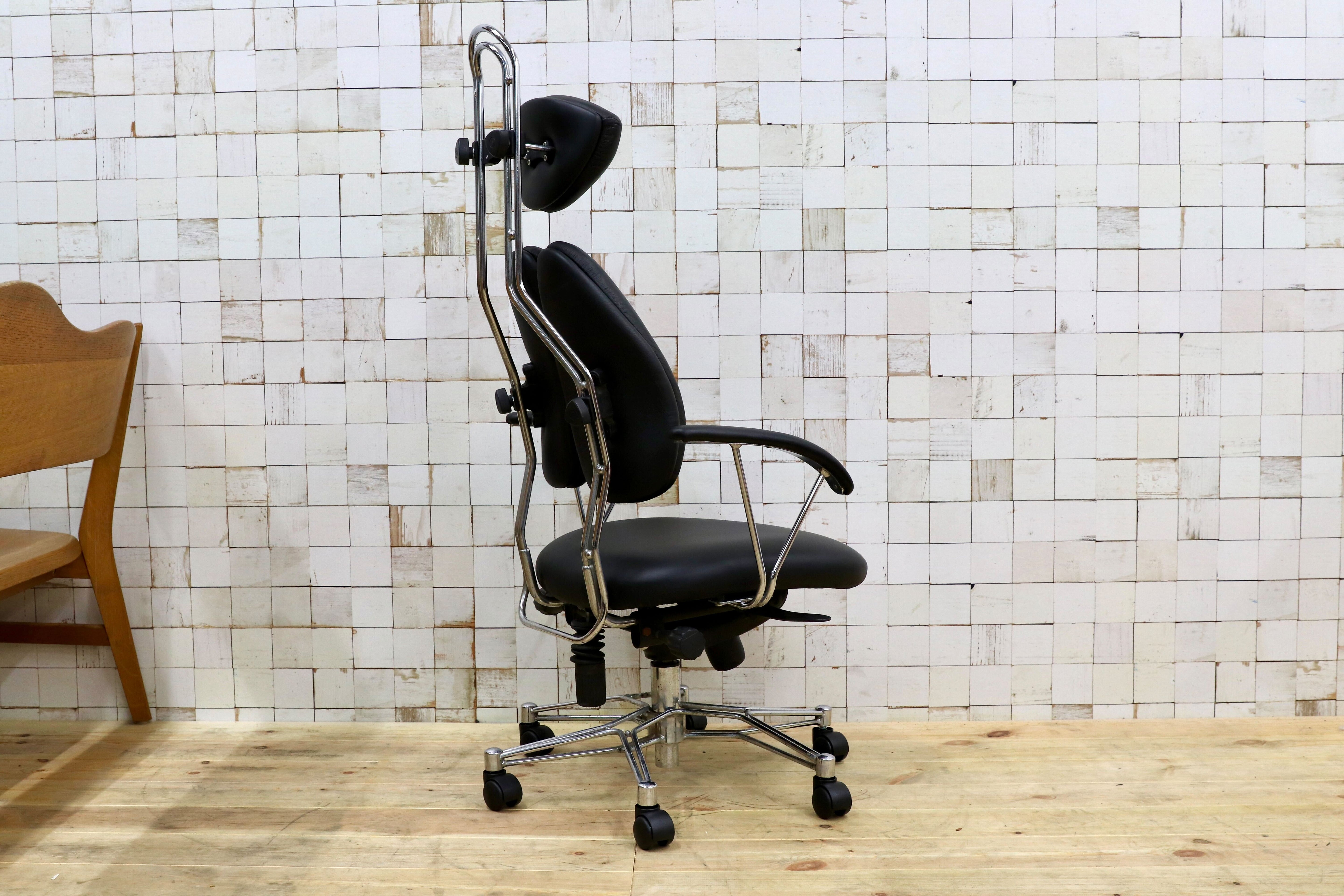 GMHH475A○TEMPUR / テンピュール グラール 本革 レザー デスクチェア ワークチェア 作業椅子 ブラック ドイツ 約33万 稀少