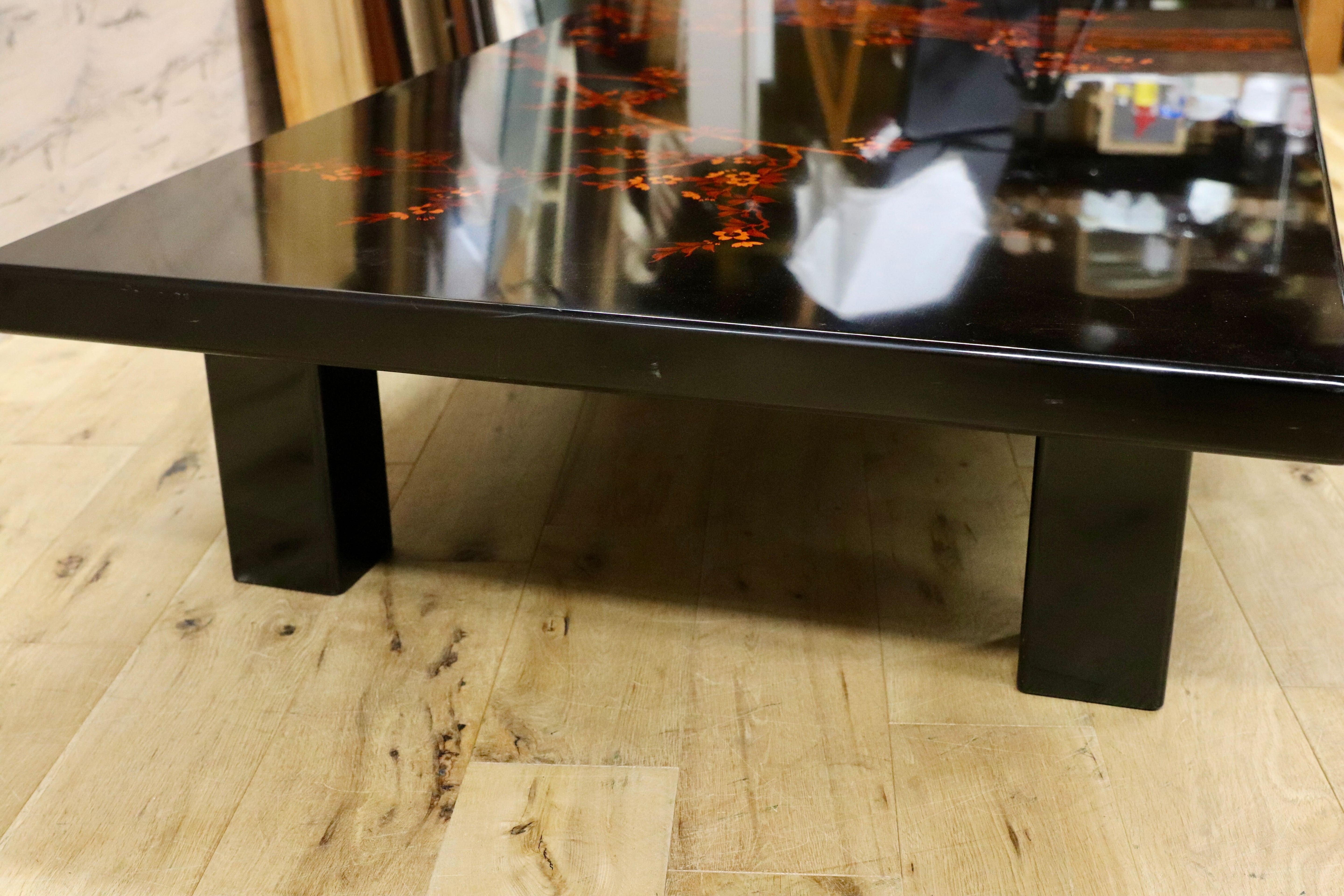 GMHS306○伝統工芸士 西岡寛治作 座卓 センターテーブル ローテーブル 和家具 香川漆器 漆塗 夜桜 和室 座敷 レトロ 最高級 稀少