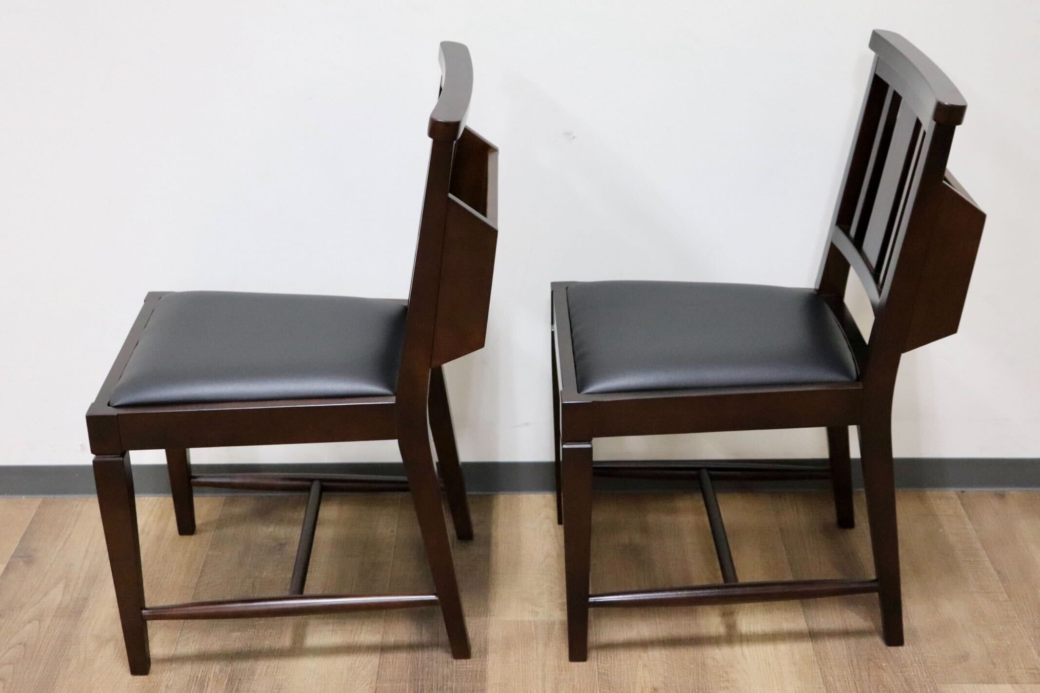 GMGN342K○CHERRY FURNITURE / 桜屋工業 ダイニングチェア チャーチチェア マガジンラック 合皮 ダークブラウン 2脚セット モダン 未使用品