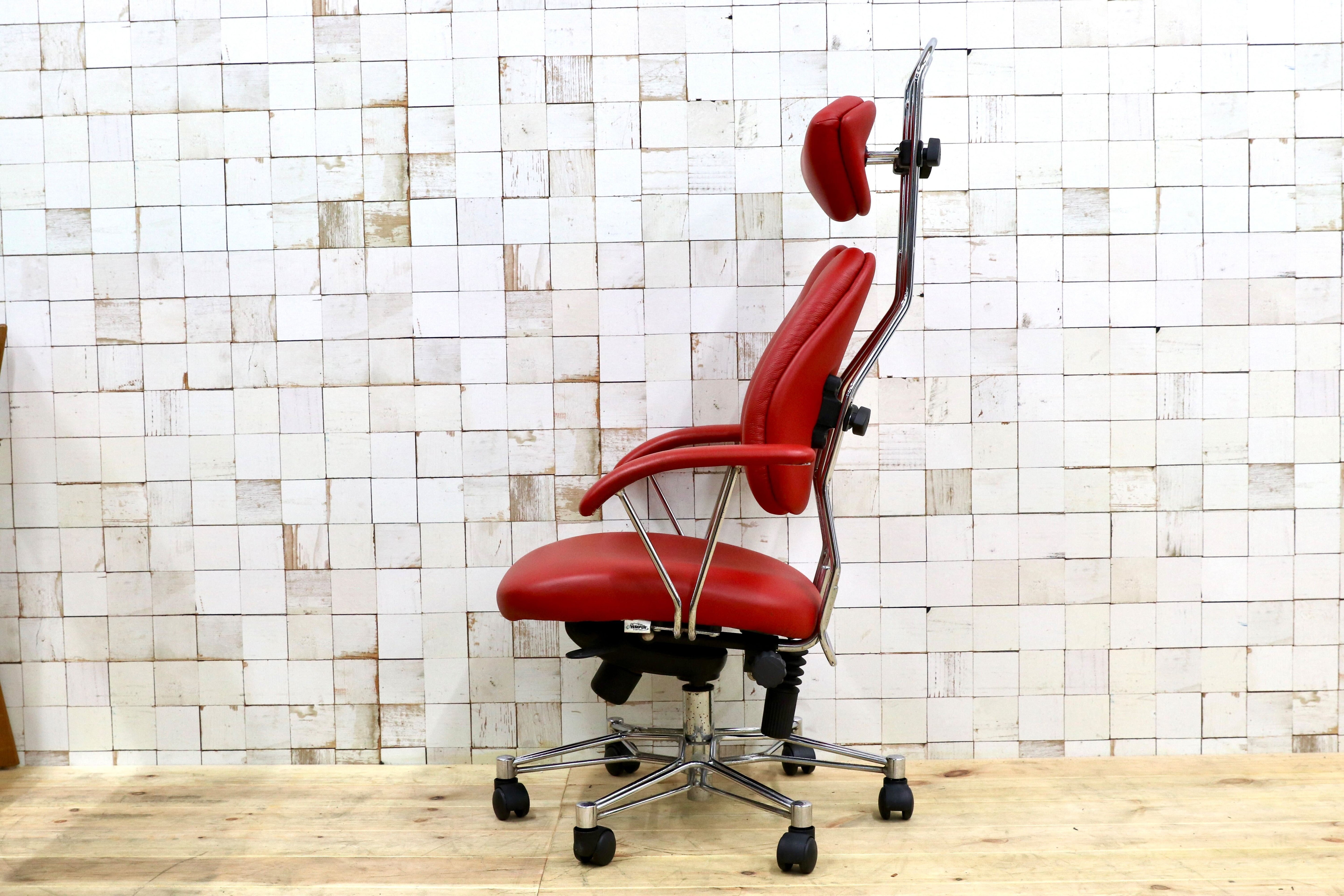 GMHH475B○TEMPUR / テンピュール グラール 本革 レザー デスクチェア ワークチェア 作業椅子 ブラック ドイツ 約33万 稀少