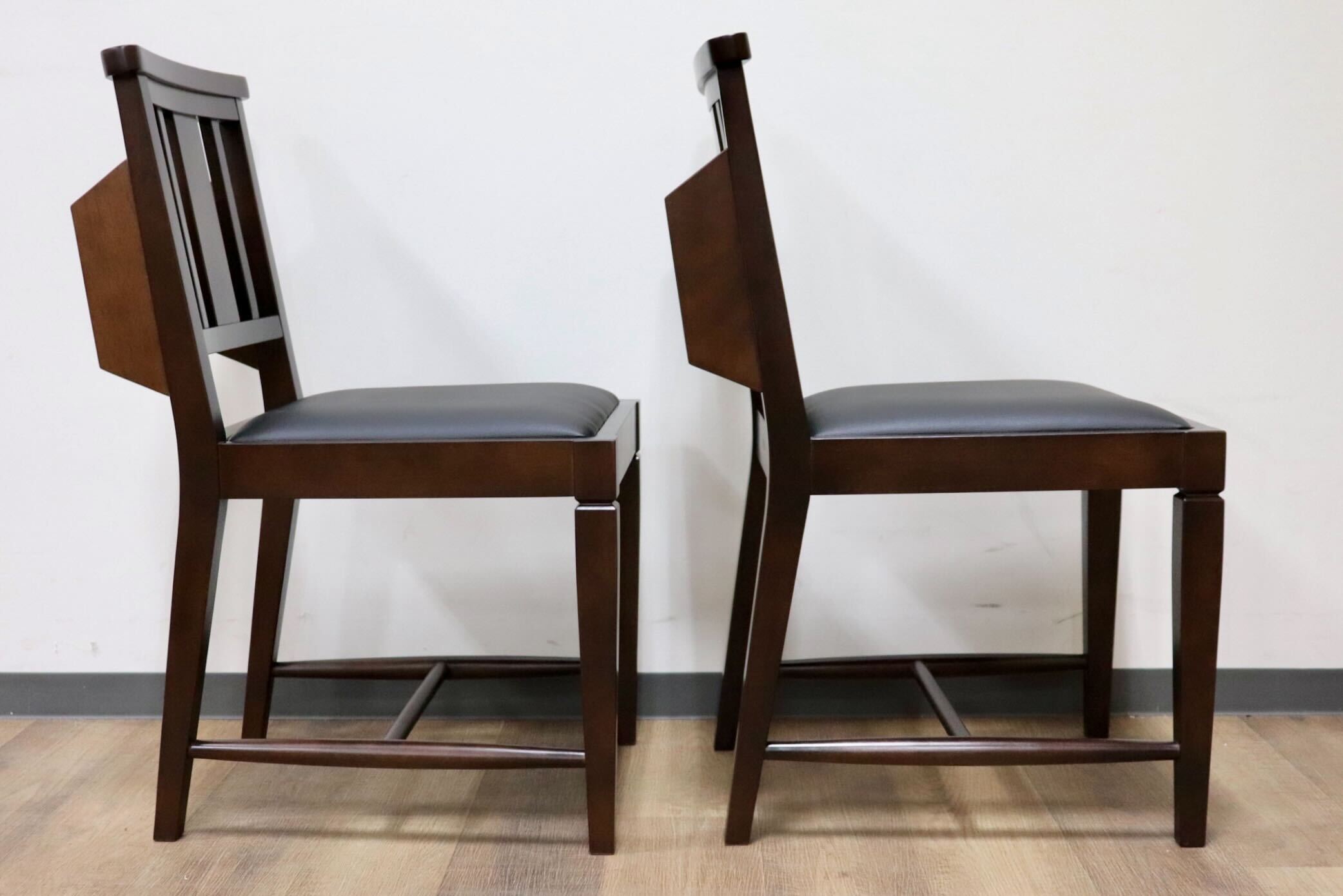 GMGN342K○CHERRY FURNITURE / 桜屋工業 ダイニングチェア チャーチチェア マガジンラック 合皮 ダークブラウン 2脚セット モダン 未使用品