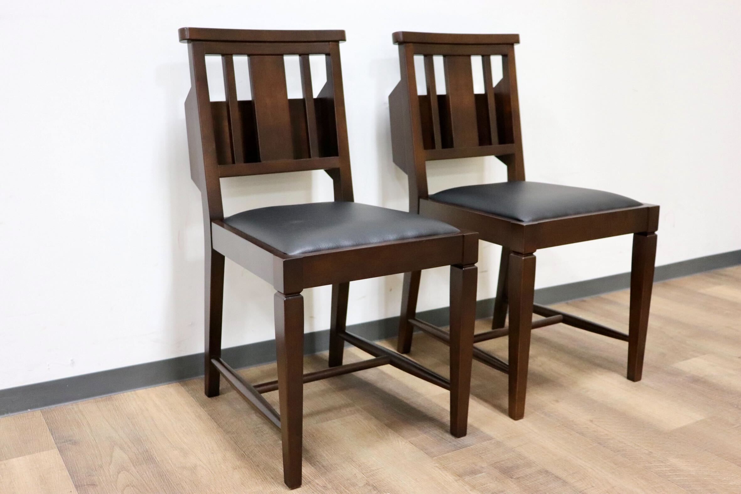 GMGN342L○CHERRY FURNITURE / 桜屋工業 ダイニングチェア チャーチチェア マガジンラック 合皮 ダークブラウン 2脚セット モダン 未使用品