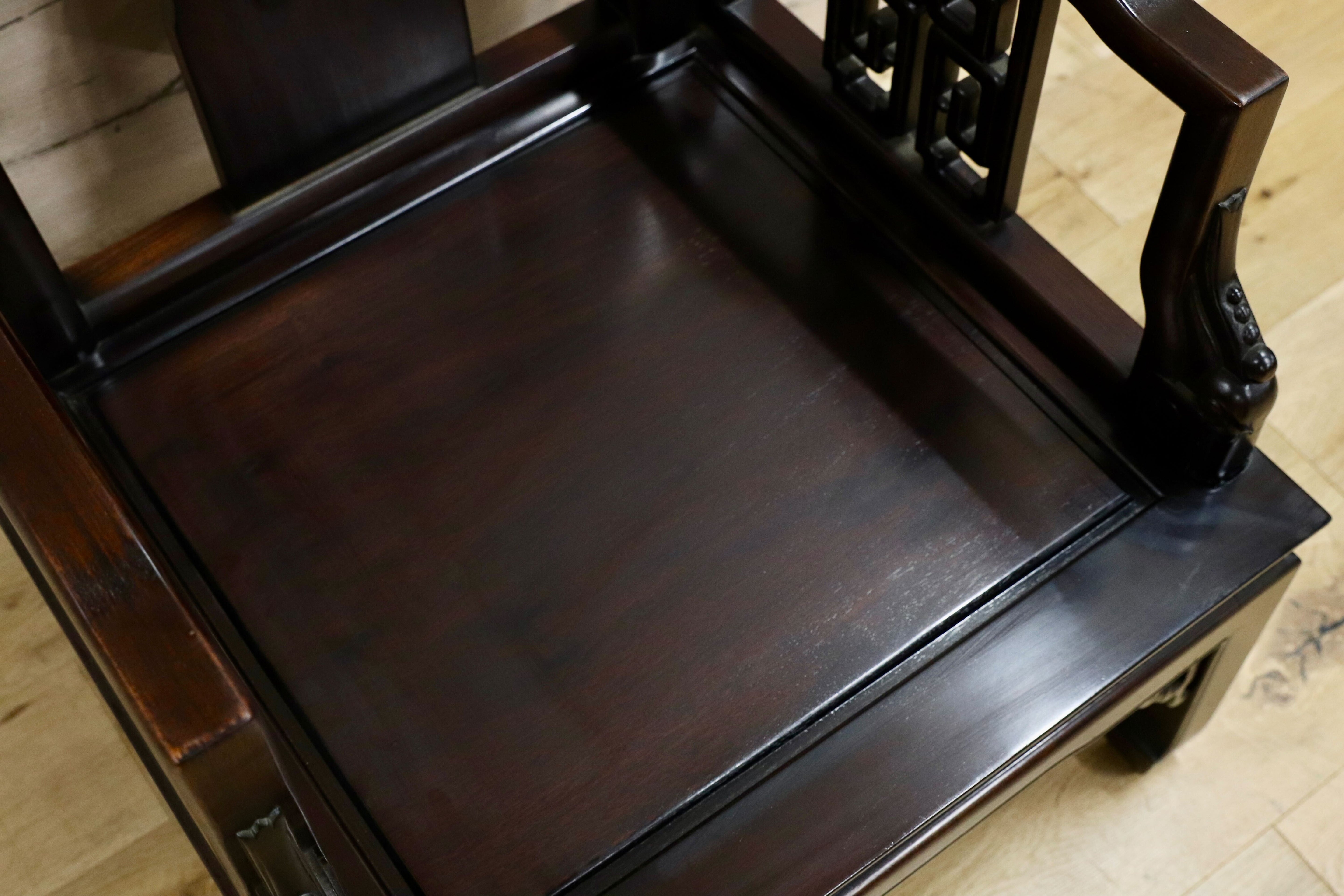 GMHS297B○中国美術 唐木家具 アームチェア 椅子 無垢材 民藝 最高級 ヴィンテージ アンティーク アジアン