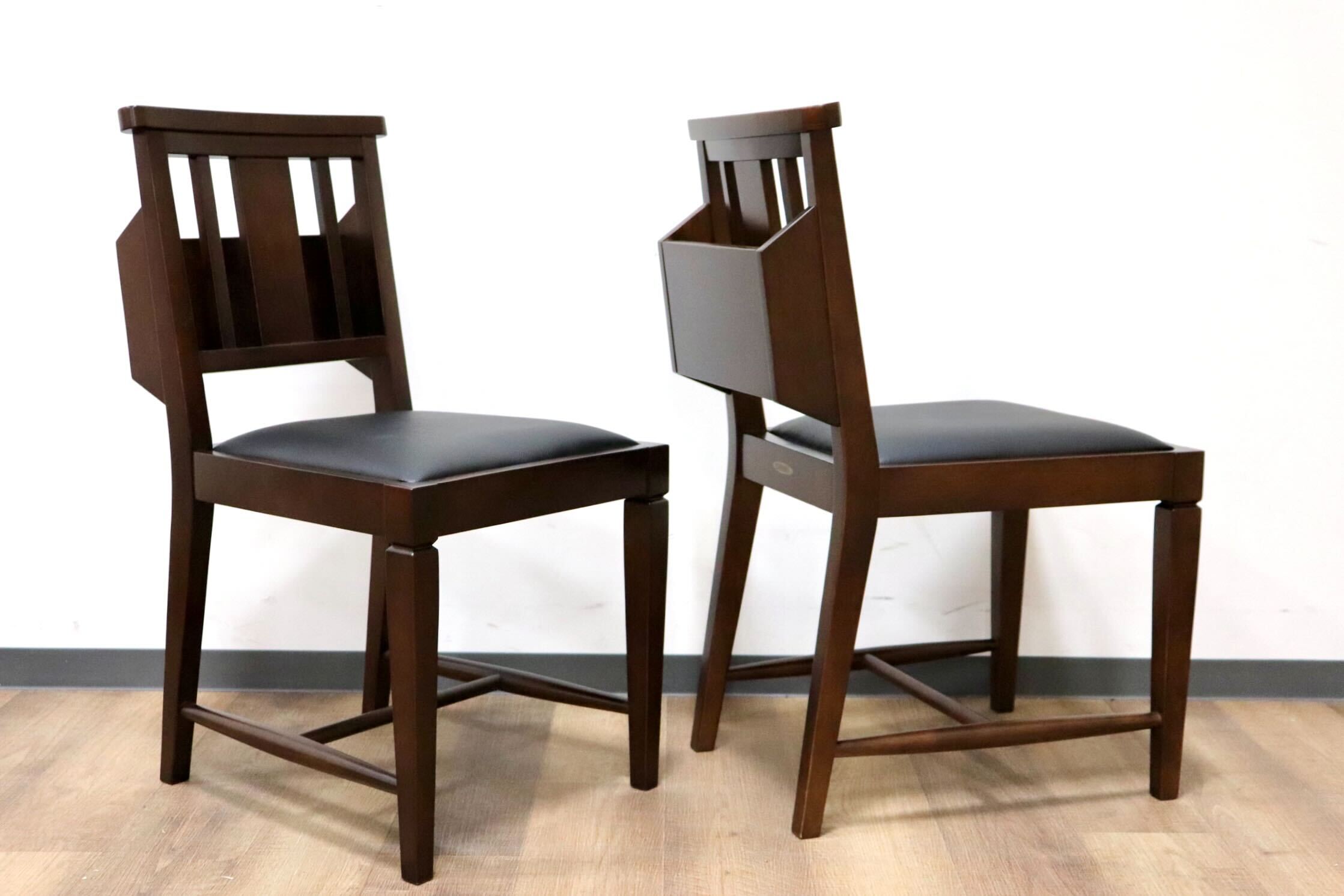 GMGN342L○CHERRY FURNITURE / 桜屋工業 ダイニングチェア チャーチチェア マガジンラック 合皮 ダークブラウン 2脚セット モダン 未使用品