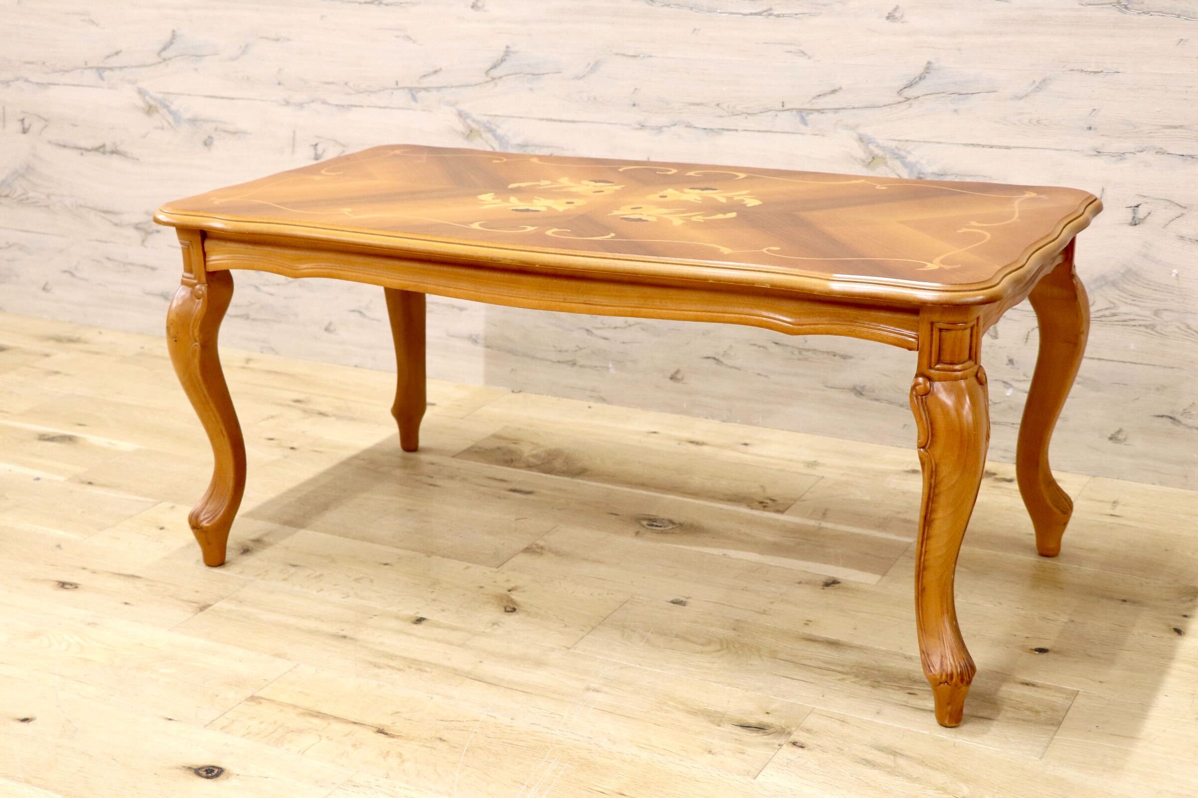 GMIK895○イタリア製 象嵌細工 センターテーブル リビングテーブル ローテーブル 木製 クラシック アンティーク ヴィンテージ 猫脚