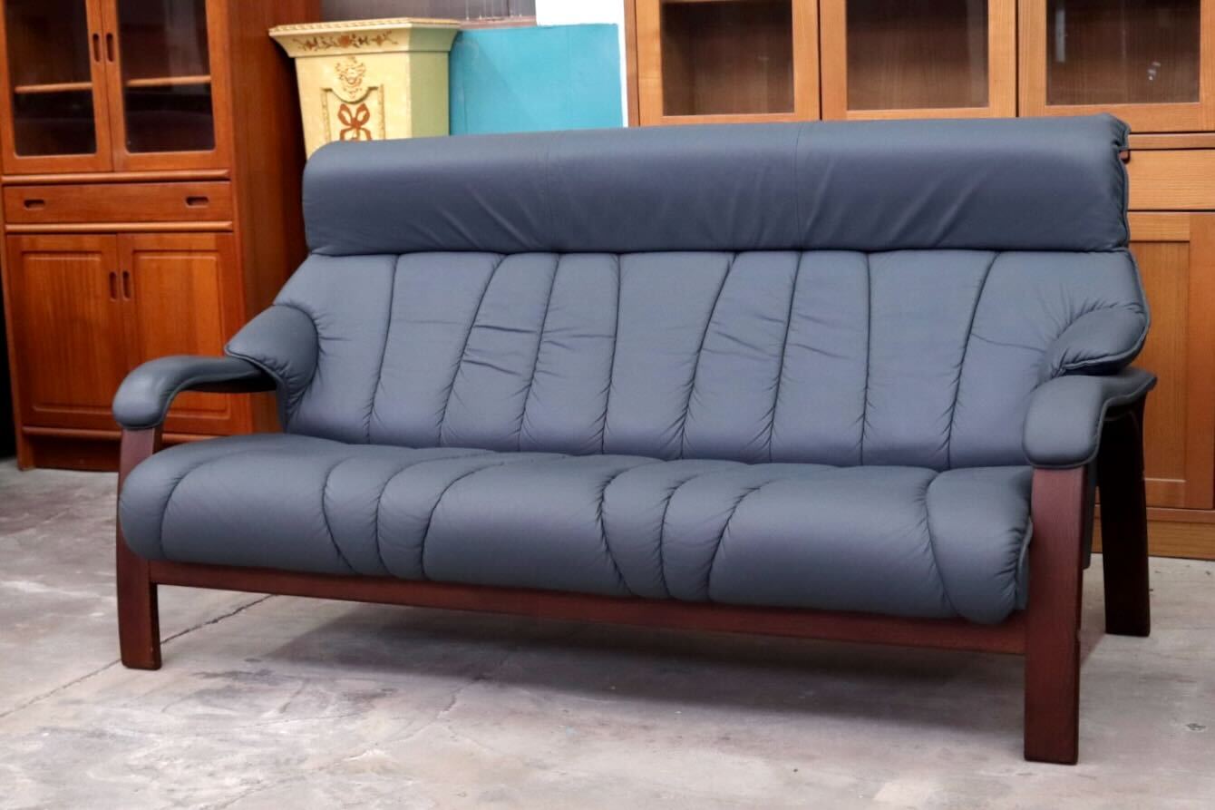 GMIH9○冨士ファニチア / FUJI FURNITURE 3人掛けソファ トリプルソファ 長椅子 3シーター 本革 国産家具 ヴィンテージ