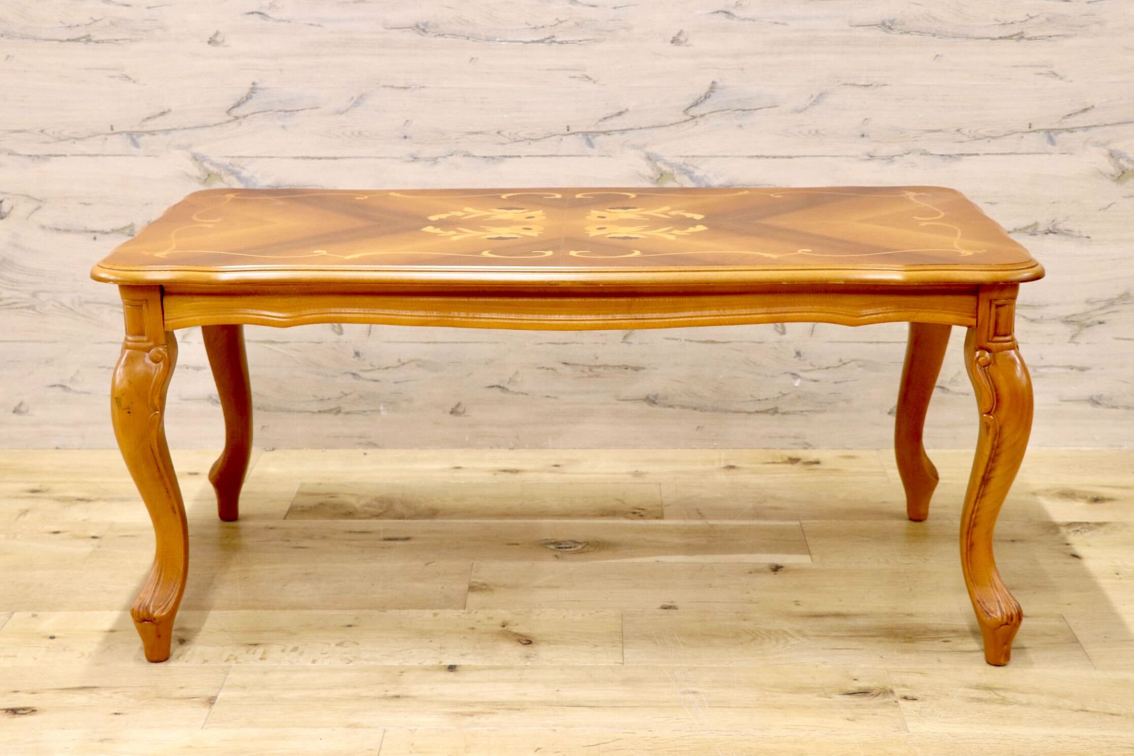 GMIK895○イタリア製 象嵌細工 センターテーブル リビングテーブル ローテーブル 木製 クラシック アンティーク ヴィンテージ 猫脚