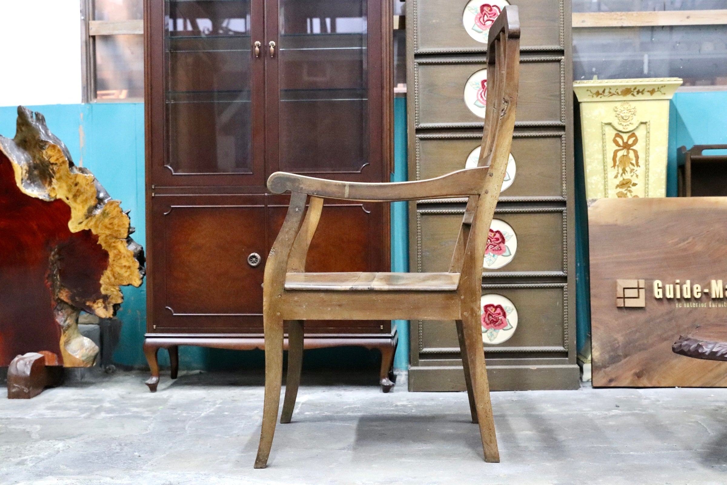 GMJS163○中国古家具 アームチェア 椅子 板座チェア 無垢材 楡材系 明式 清朝様式 民藝家具 アンティーク ヴィンテージ 店舗什器