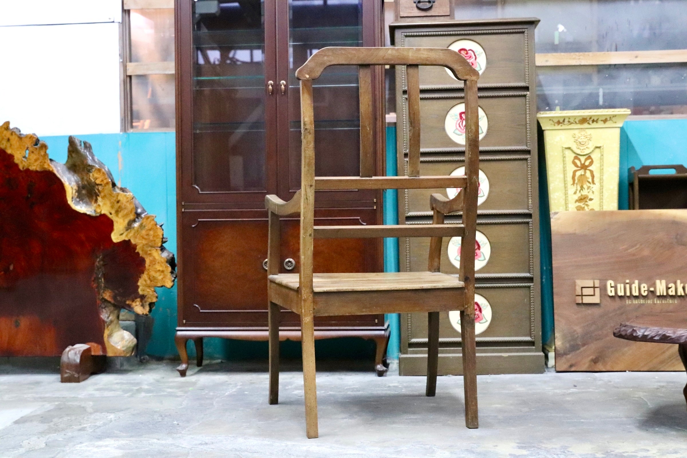 GMJS163○中国古家具 アームチェア 椅子 板座チェア 無垢材 楡材系 明式 清朝様式 民藝家具 アンティーク ヴィンテージ 店舗什器